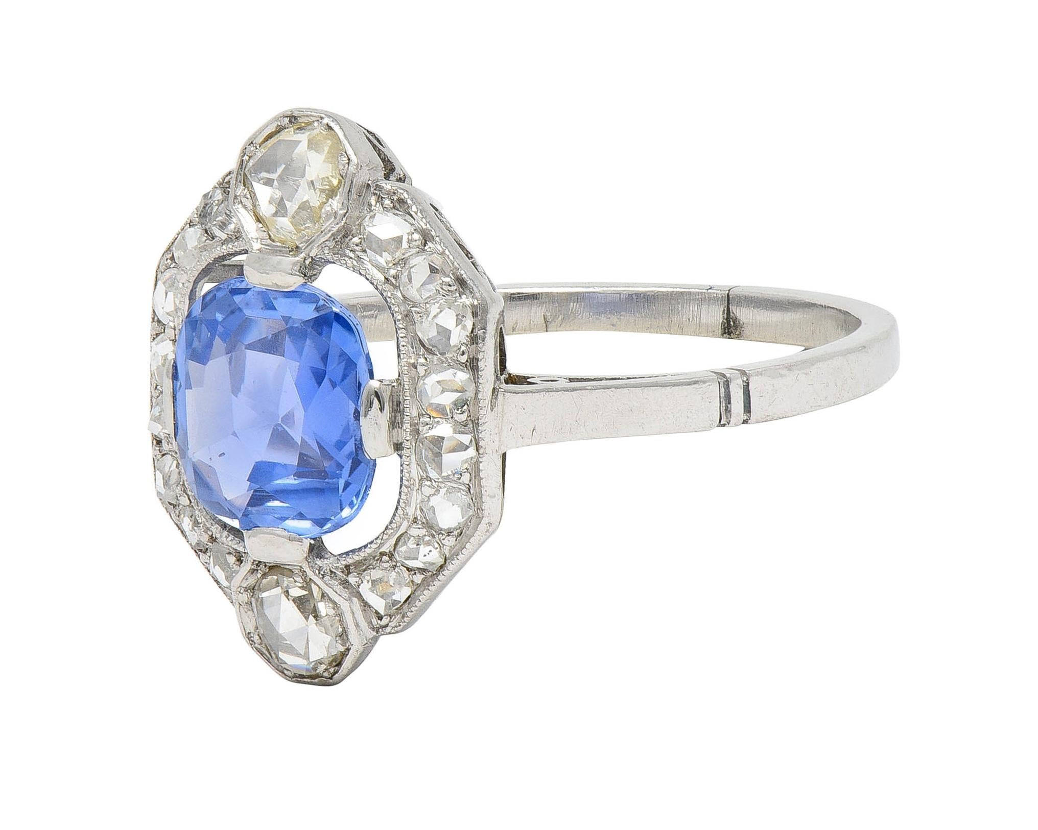 Art Deco No Heat Ceylon Sapphire Diamond Platinum Vintage Halo Ring GIA