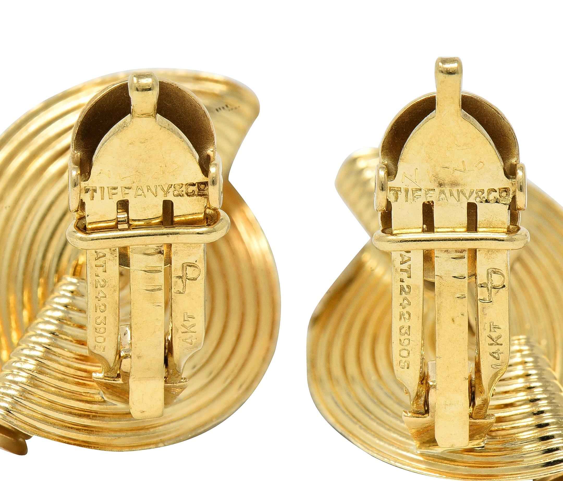 Tiffany & Co. 1950's 18 Karat Yellow Gold Vintage Fanning Spiral Earrings
