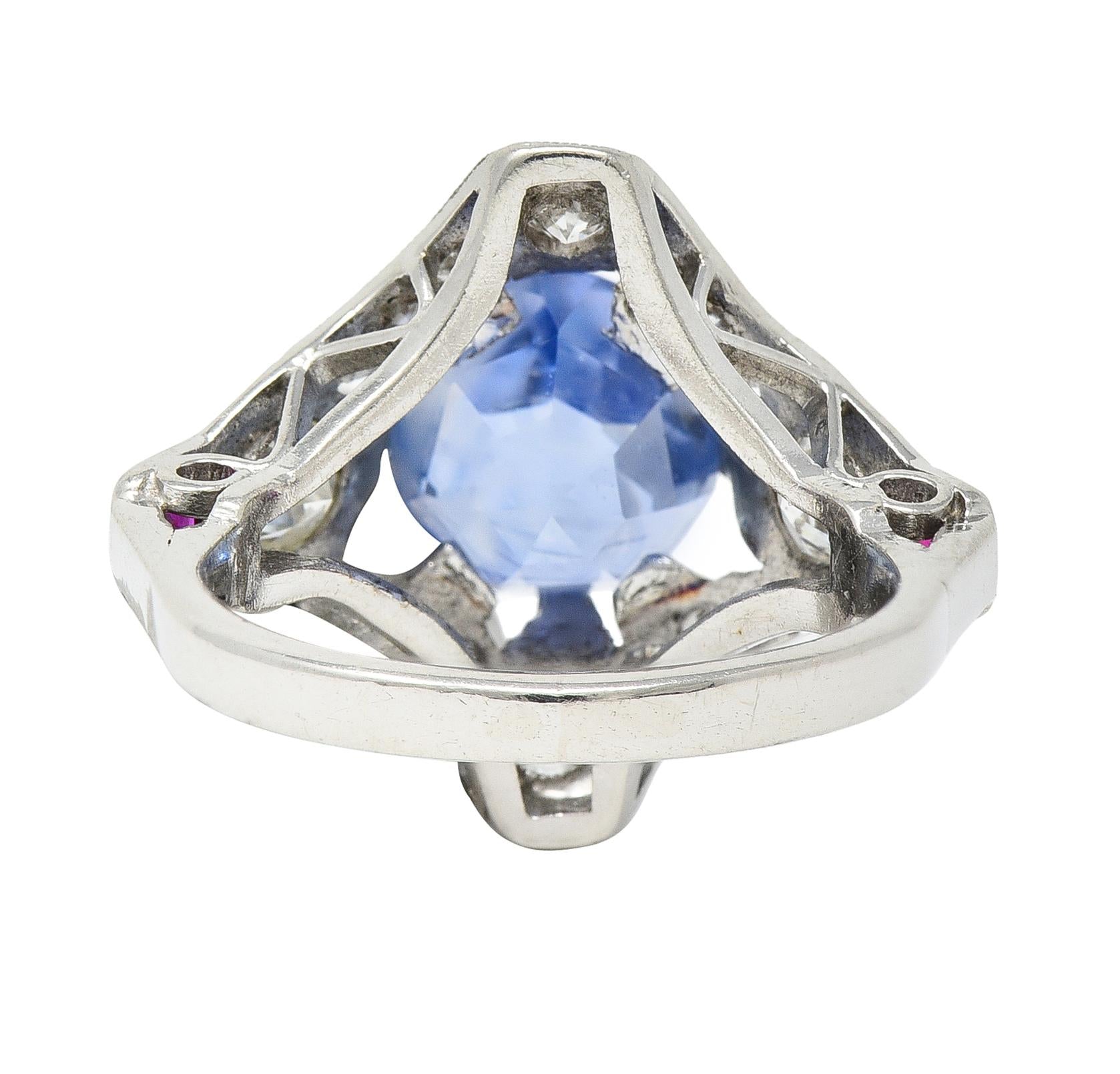 Art Deco 7.92 CTW No Heat Ceylon Sapphire Diamond Ruby Platinum Vintage Ring GIA