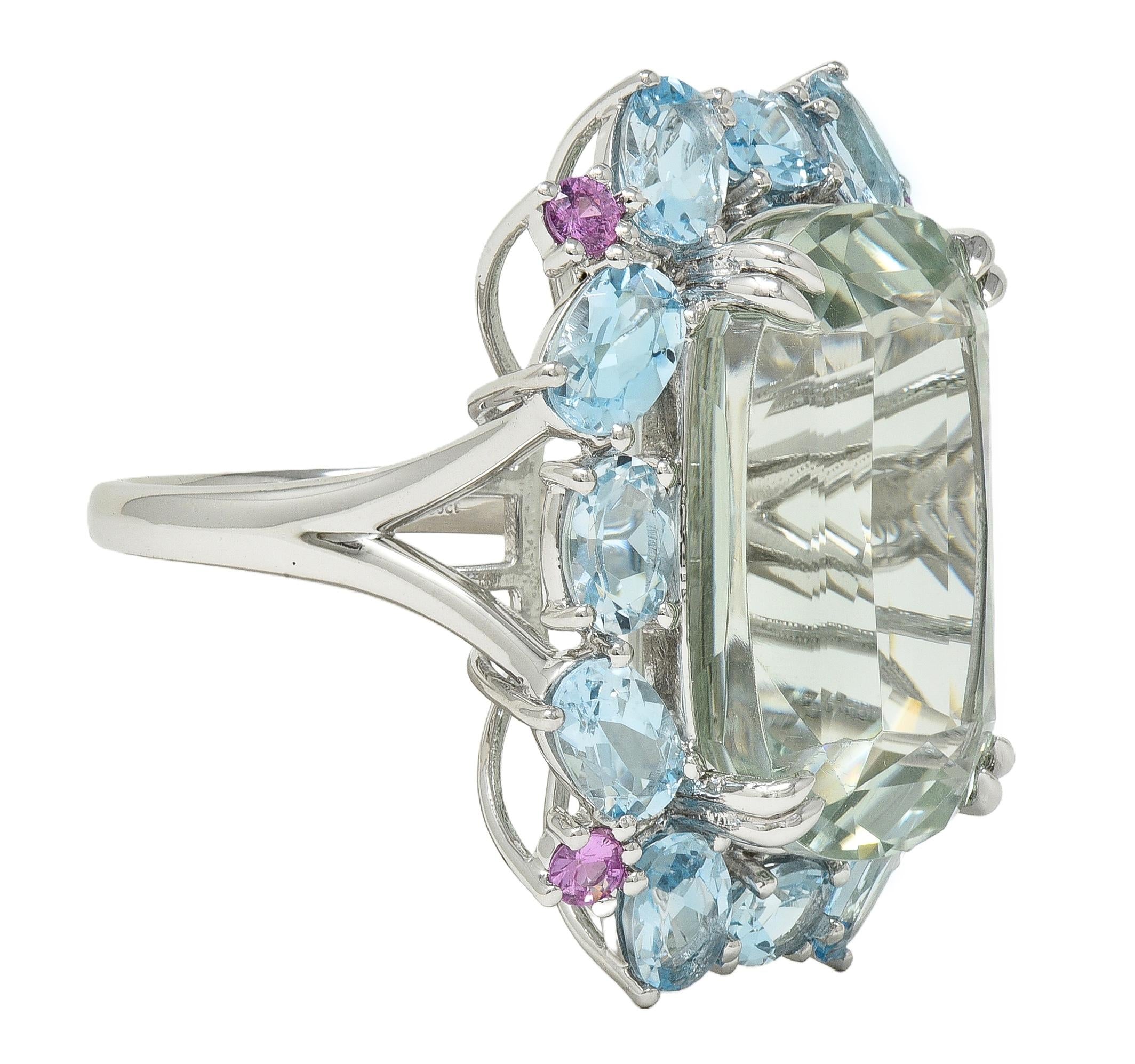Contemporary 31.89 CTW Prasiolite Aquamarine Sapphire Platinum Cocktail Ring