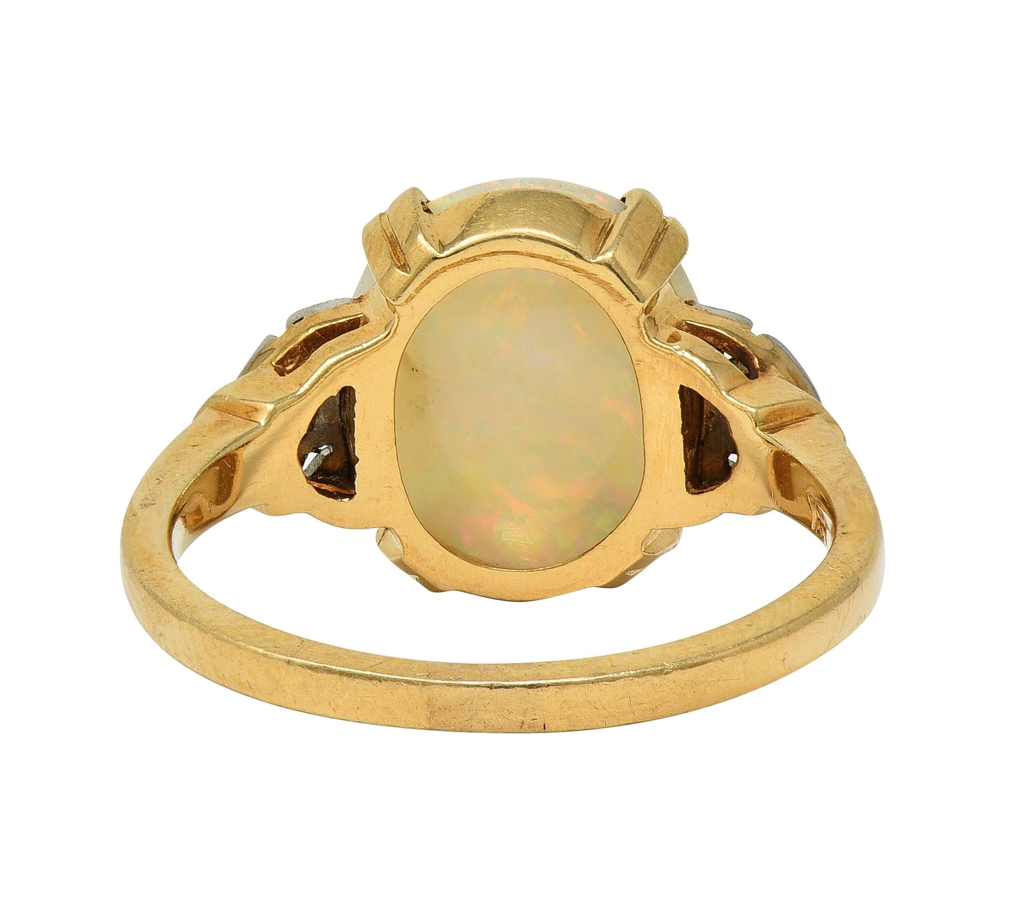 Helm & Hahn Co. Art Deco Opal Diamond 14 Karat Gold Three Stone Vintage Ring