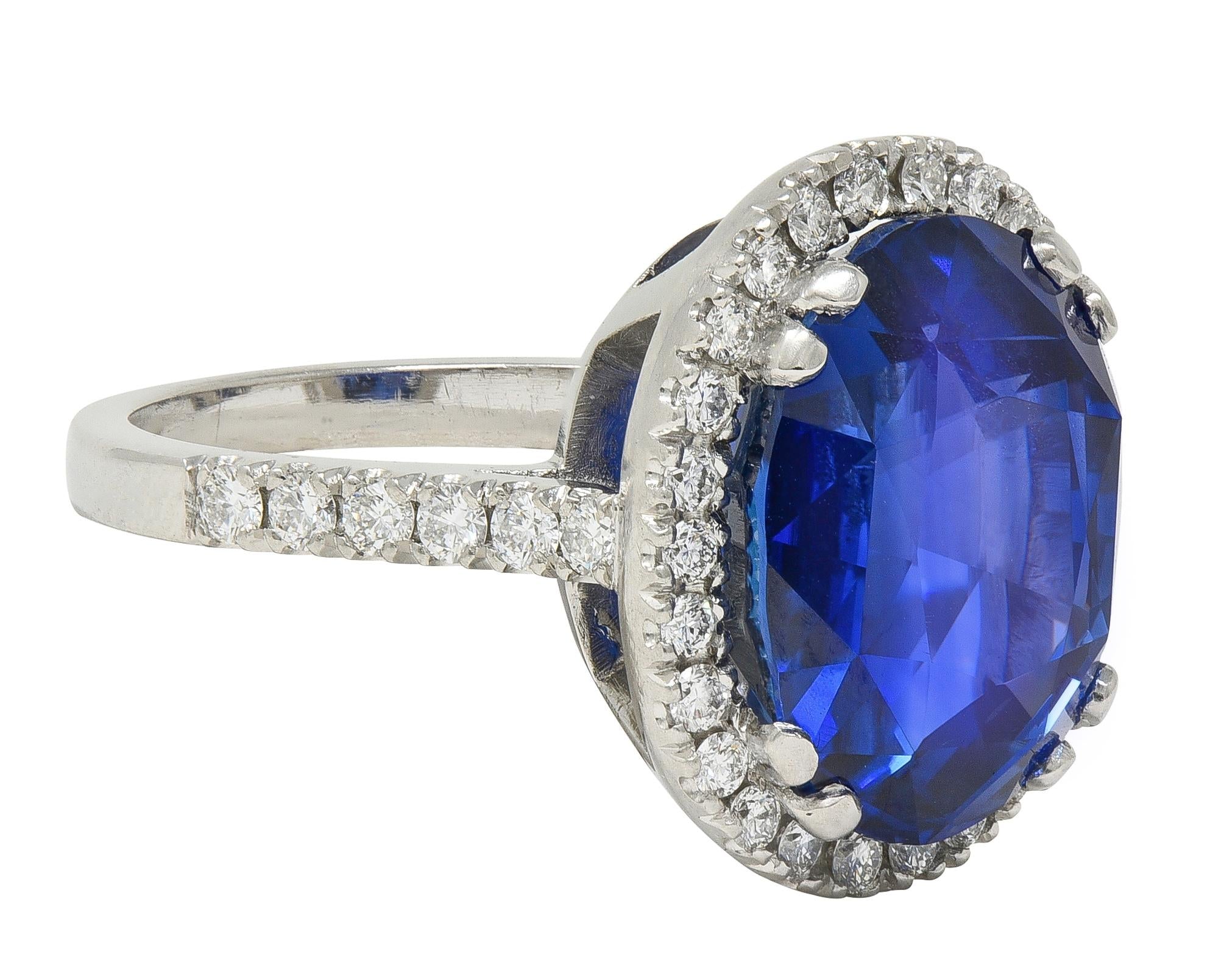 15.69 CTW No Heat Ceylon Blue Sapphire Diamond Platinum Vintage Halo Ring AGL