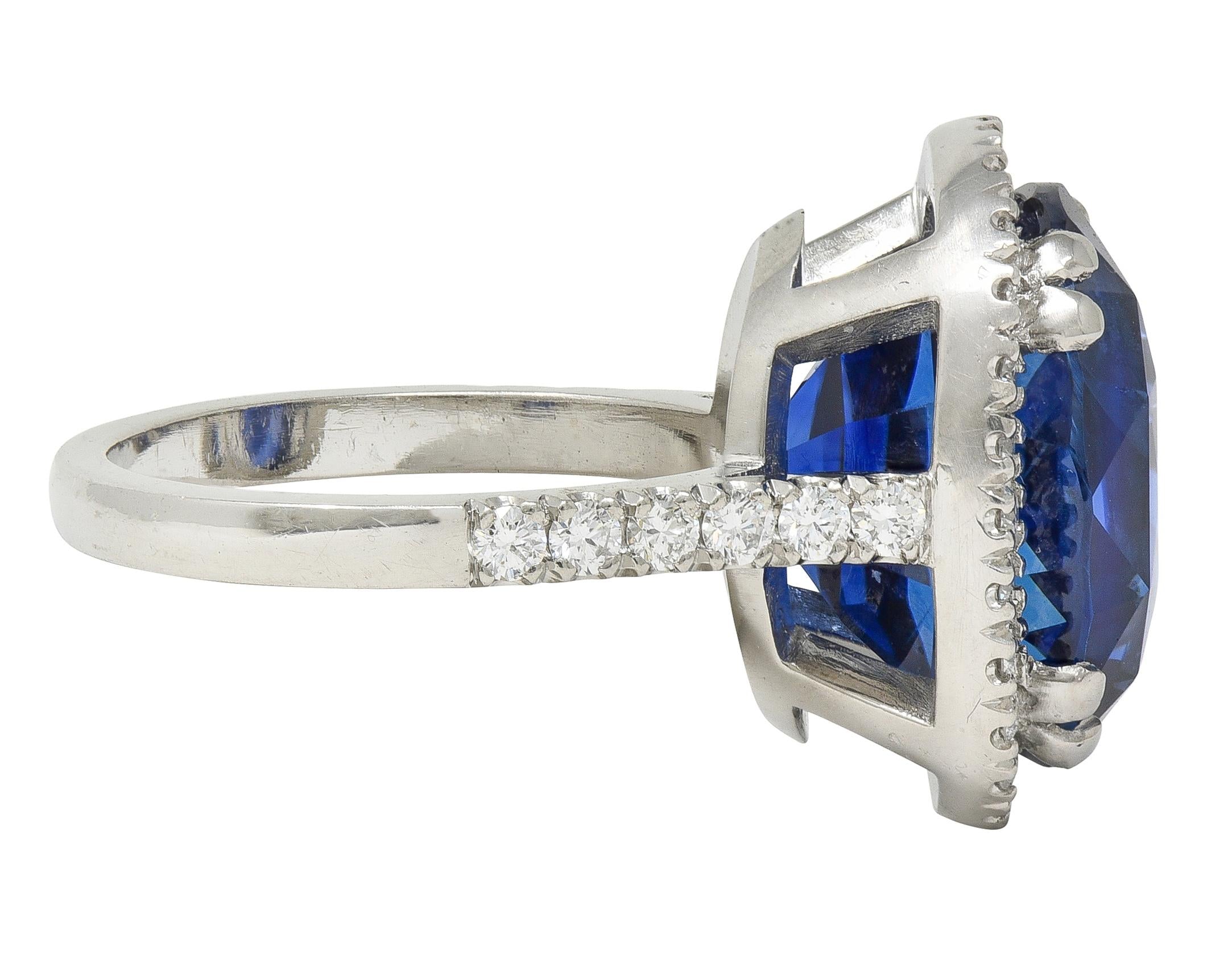15.69 CTW No Heat Ceylon Blue Sapphire Diamond Platinum Vintage Halo Ring AGL
