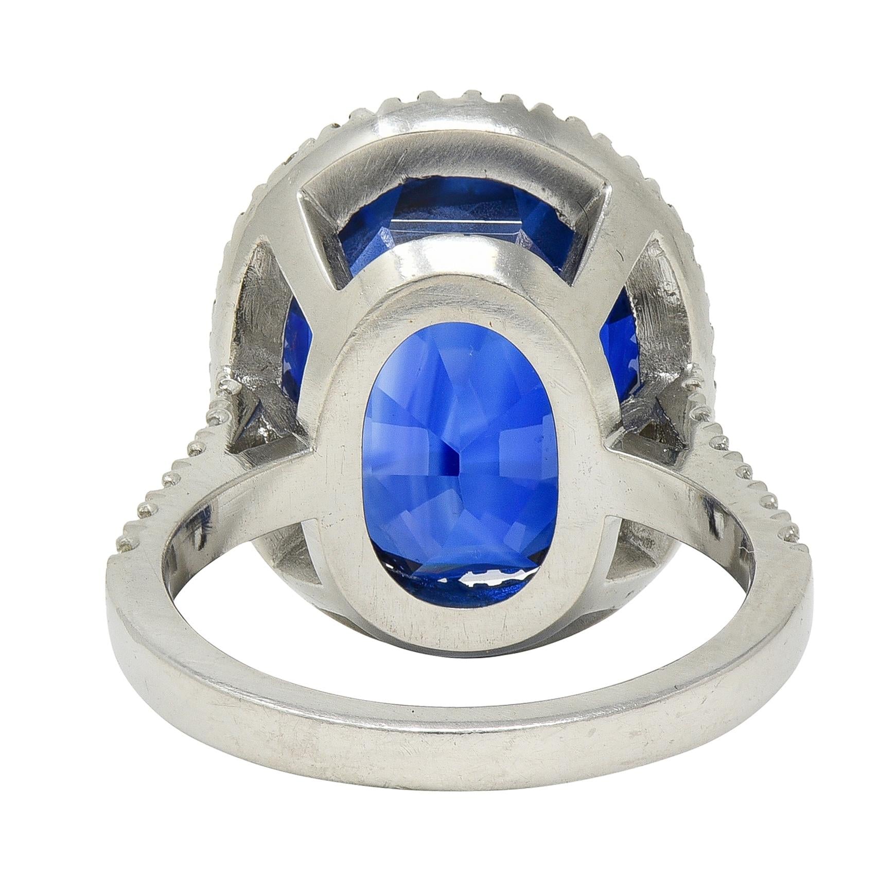 15.69 CTW No Heat Ceylon Blue Sapphire Diamond Platinum Vintage Halo Ring AGL