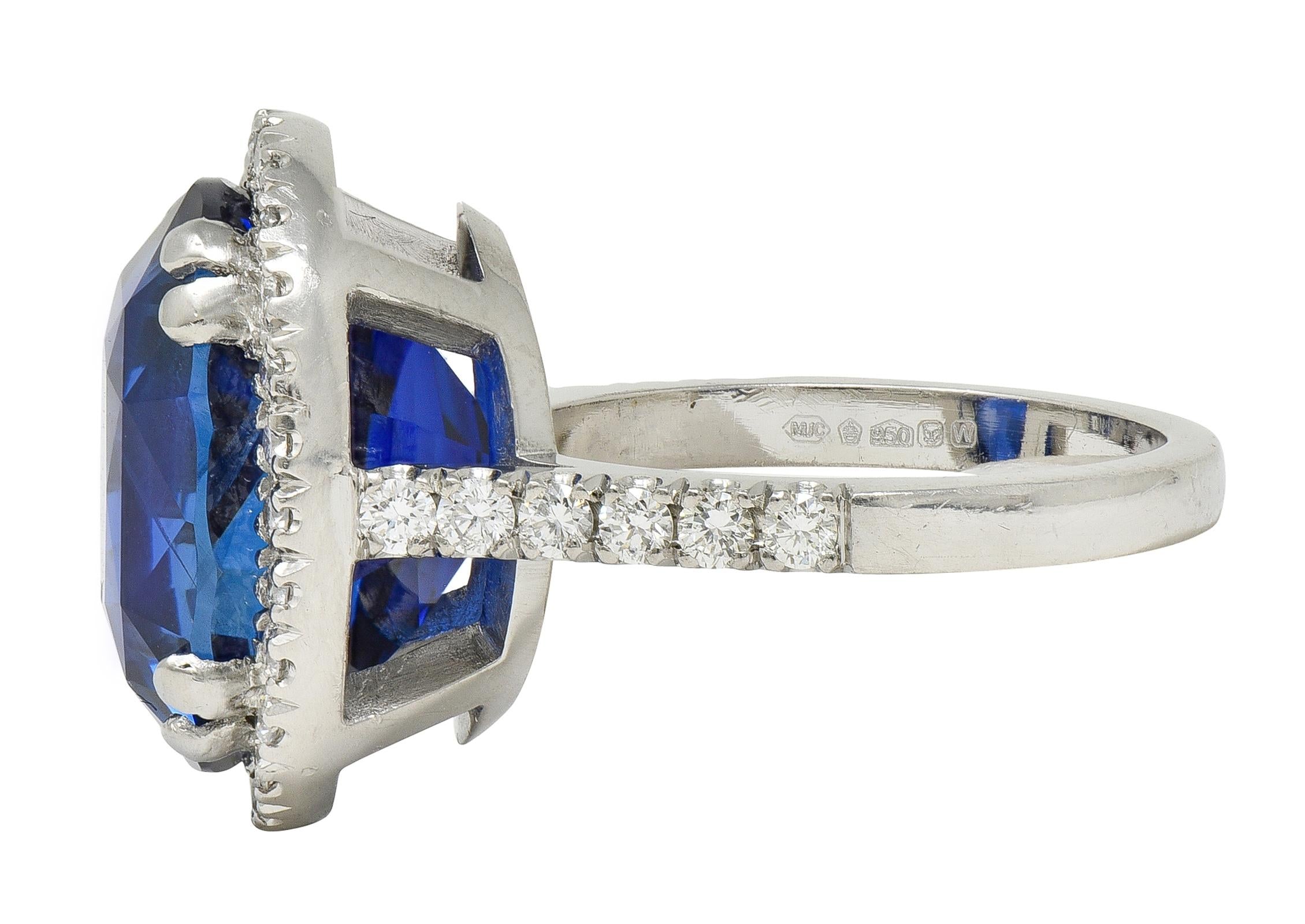 15.69 CTW No Heat Ceylon Blue Sapphire Diamond Platinum Vintage Halo Ring AGL