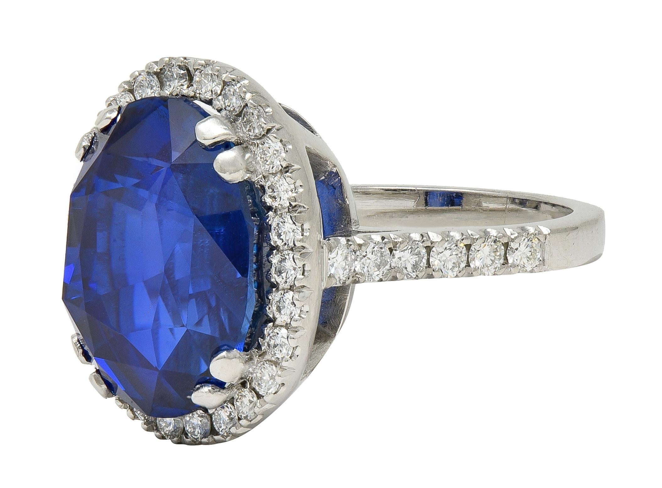 15.69 CTW No Heat Ceylon Blue Sapphire Diamond Platinum Vintage Halo Ring AGL