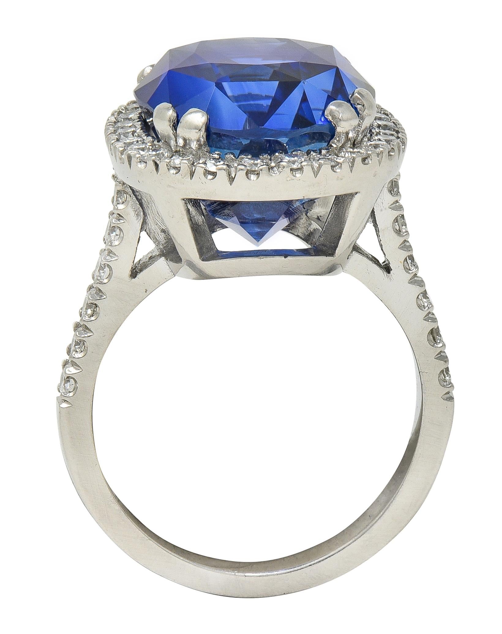 15.69 CTW No Heat Ceylon Blue Sapphire Diamond Platinum Vintage Halo Ring AGL