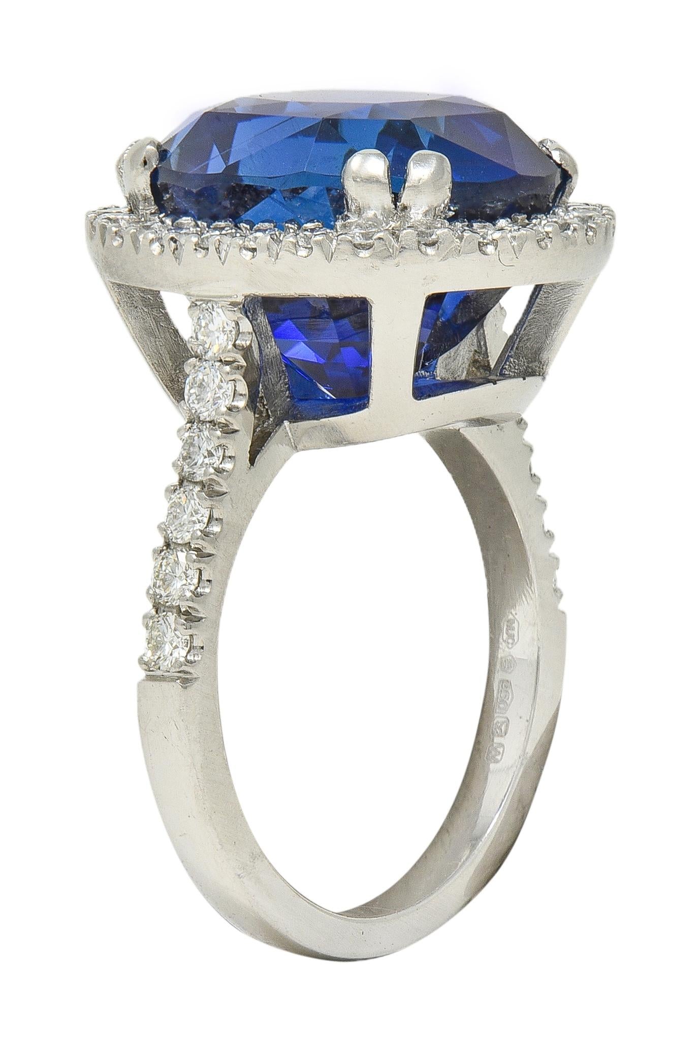 15.69 CTW No Heat Ceylon Blue Sapphire Diamond Platinum Vintage Halo Ring AGL