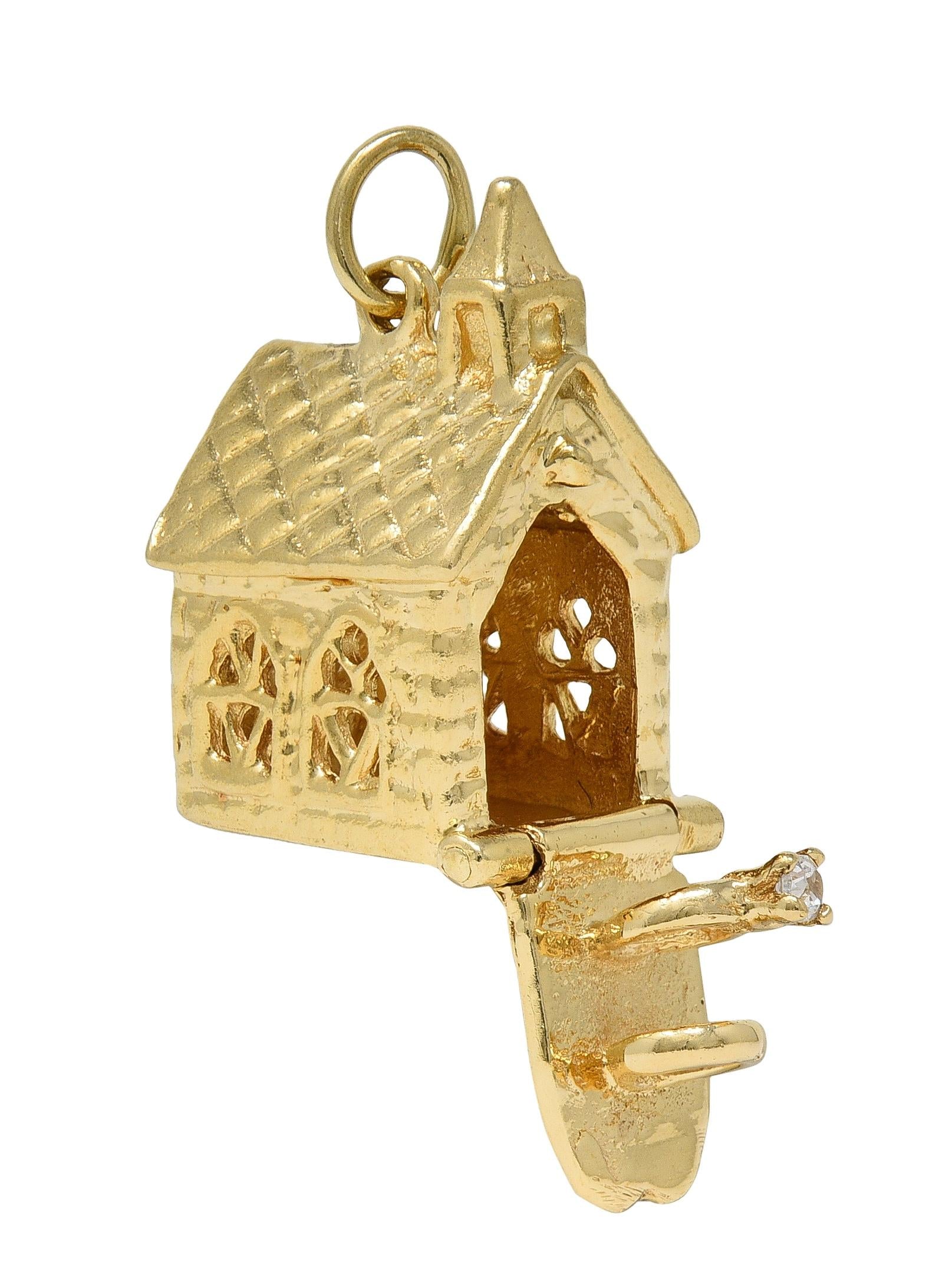 1950's 14 Karat Yellow Gold Vintage Wedding Chapel Pendant Charm