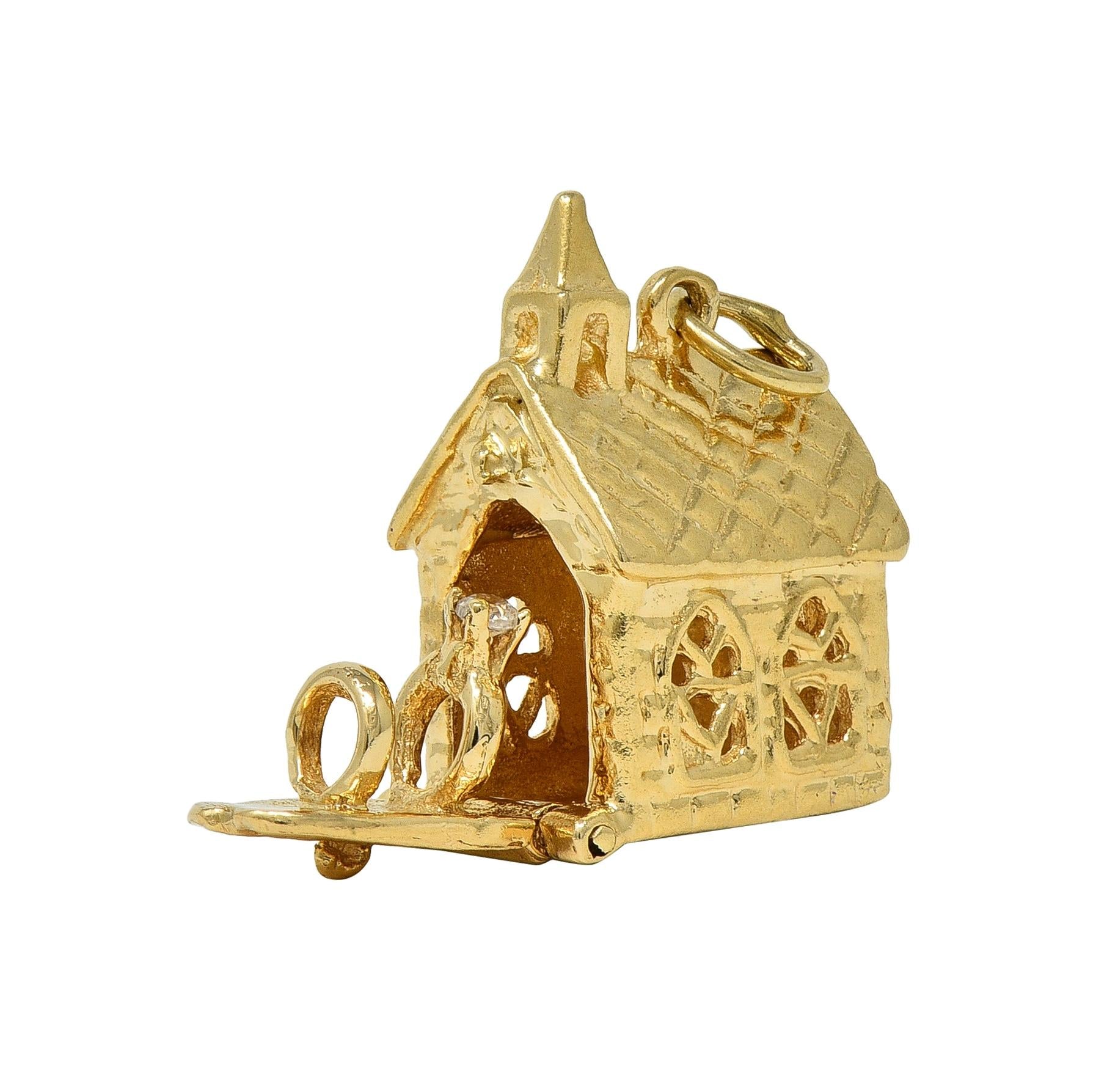 1950's 14 Karat Yellow Gold Vintage Wedding Chapel Pendant Charm