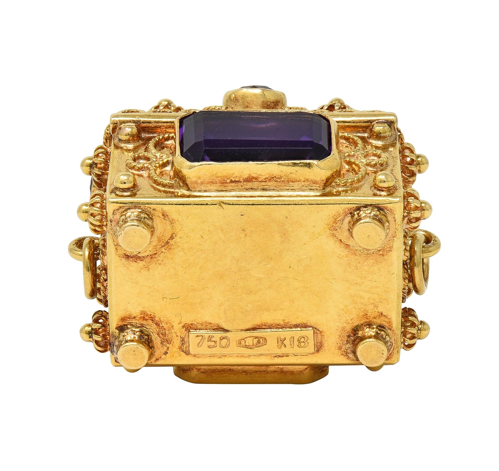 1950's Amethyst 18 Karat Yellow Gold Vintage Chest Pendant Charm