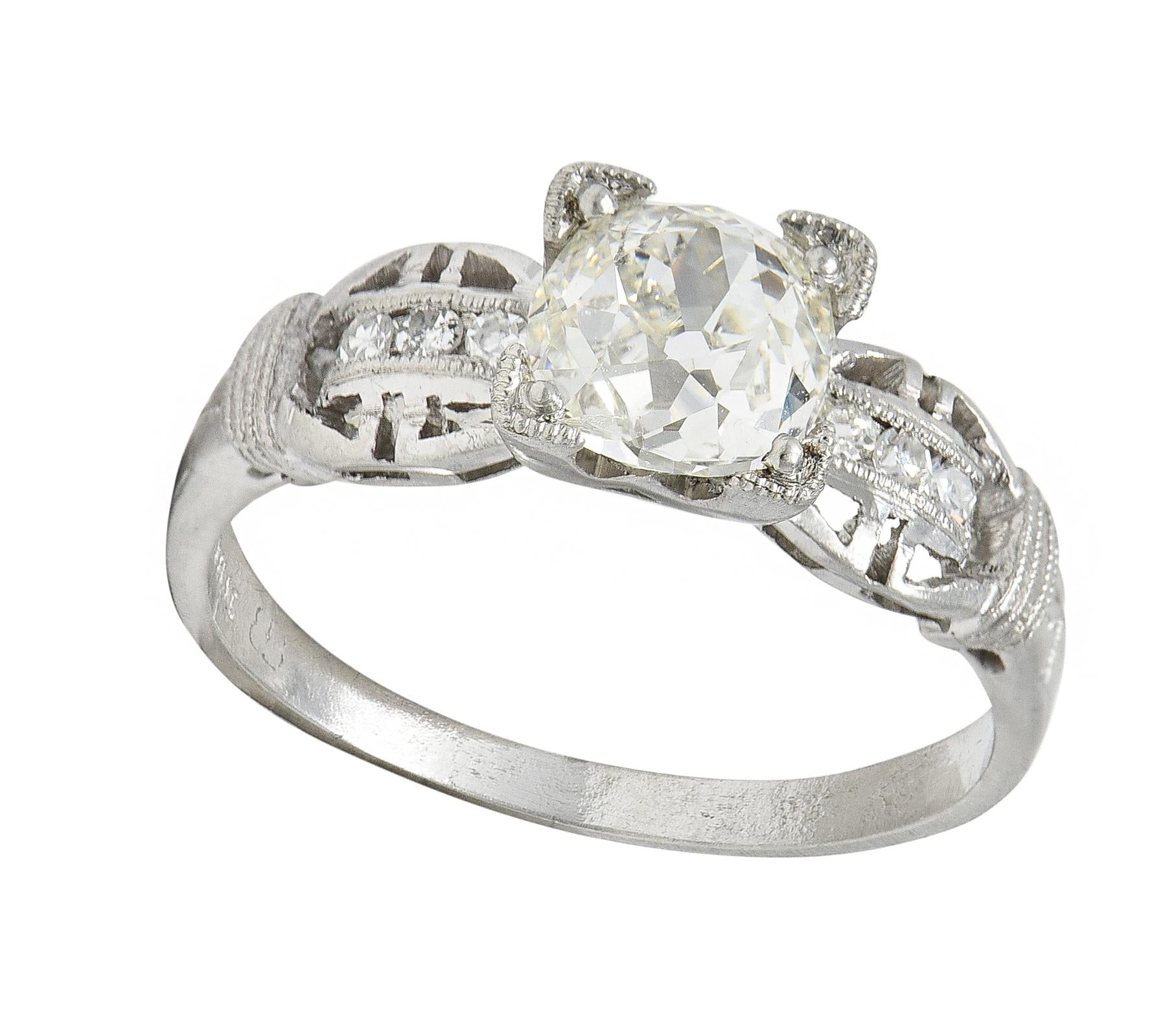 Art Deco 1.16 CTW Diamond Platinum Vintage Buckle Engagement Ring