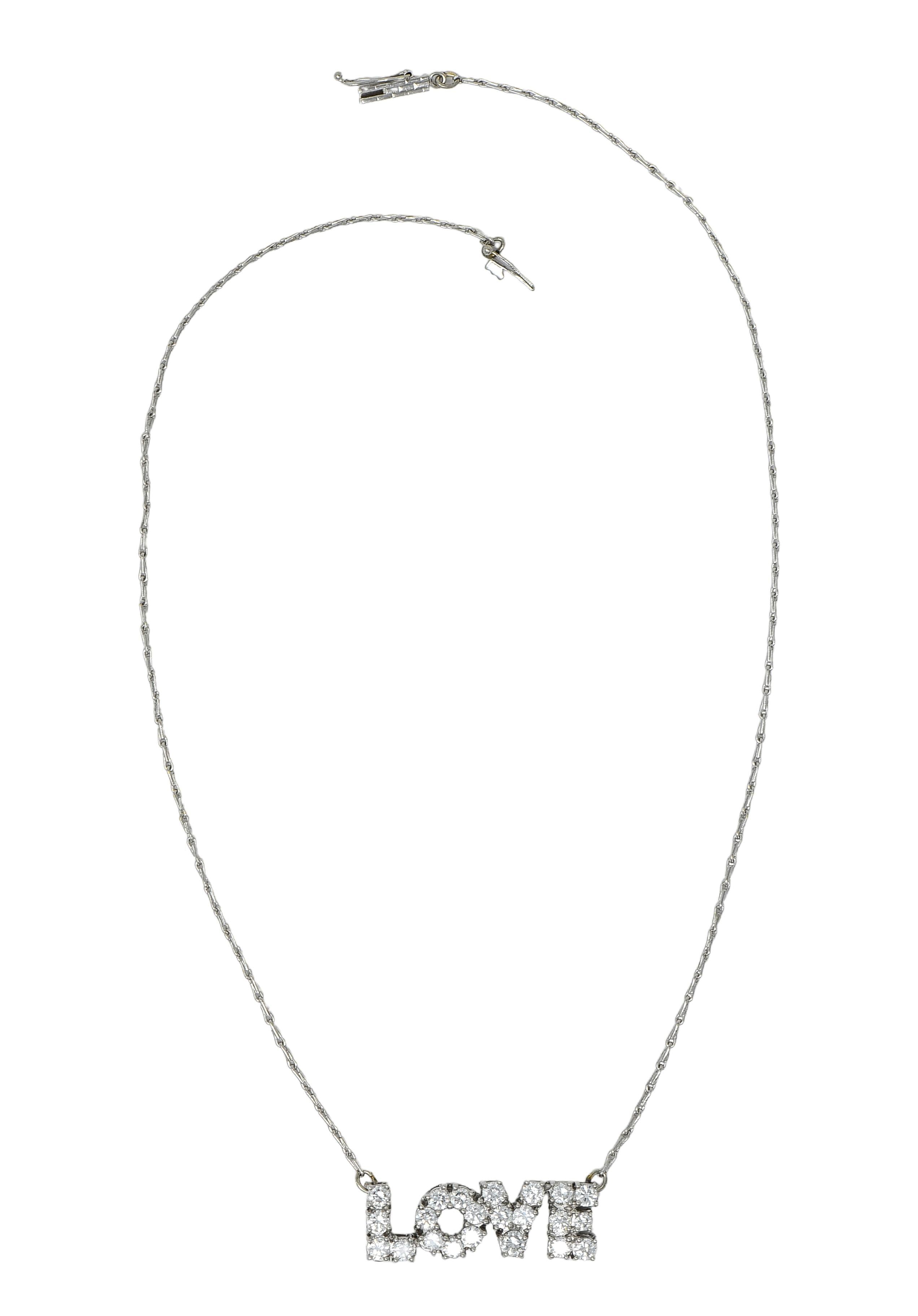 Donald Claflin Tiffany & Co. Diamond Platinum Vintage LOVE Pendant Necklace