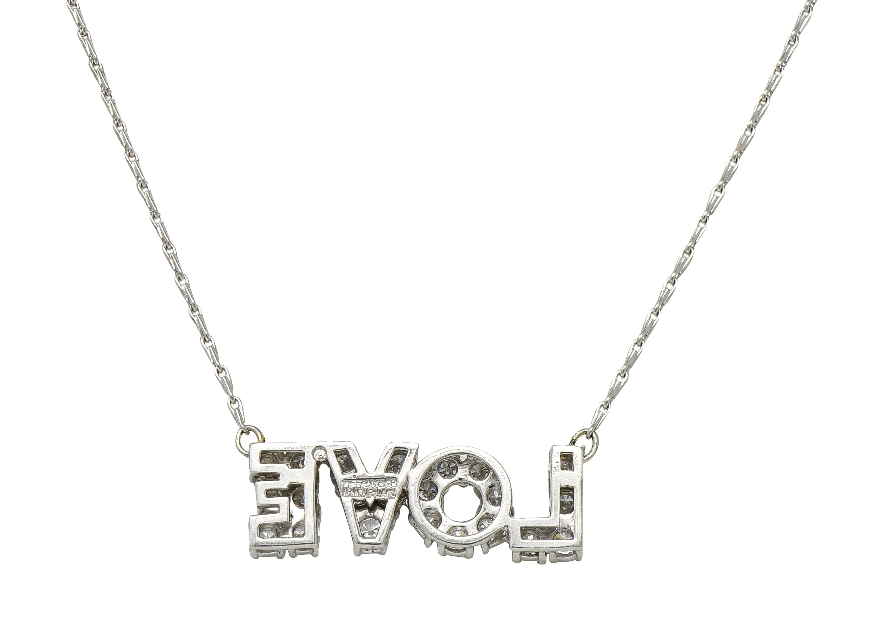 Donald Claflin Tiffany & Co. Diamond Platinum Vintage LOVE Pendant Necklace