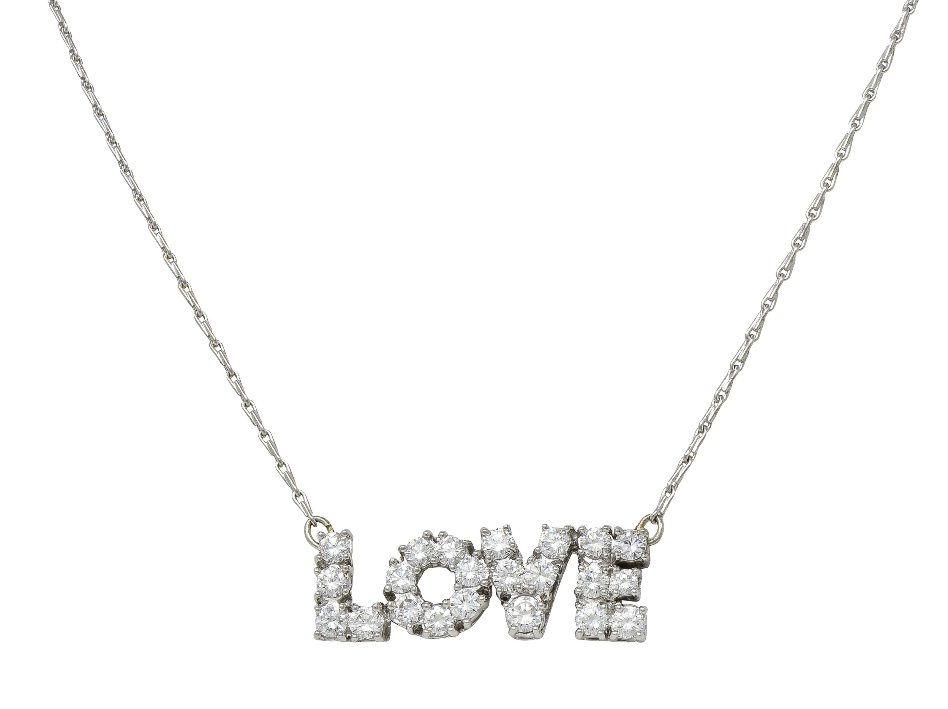 Donald Claflin Tiffany & Co. Diamond Platinum Vintage LOVE Pendant Necklace