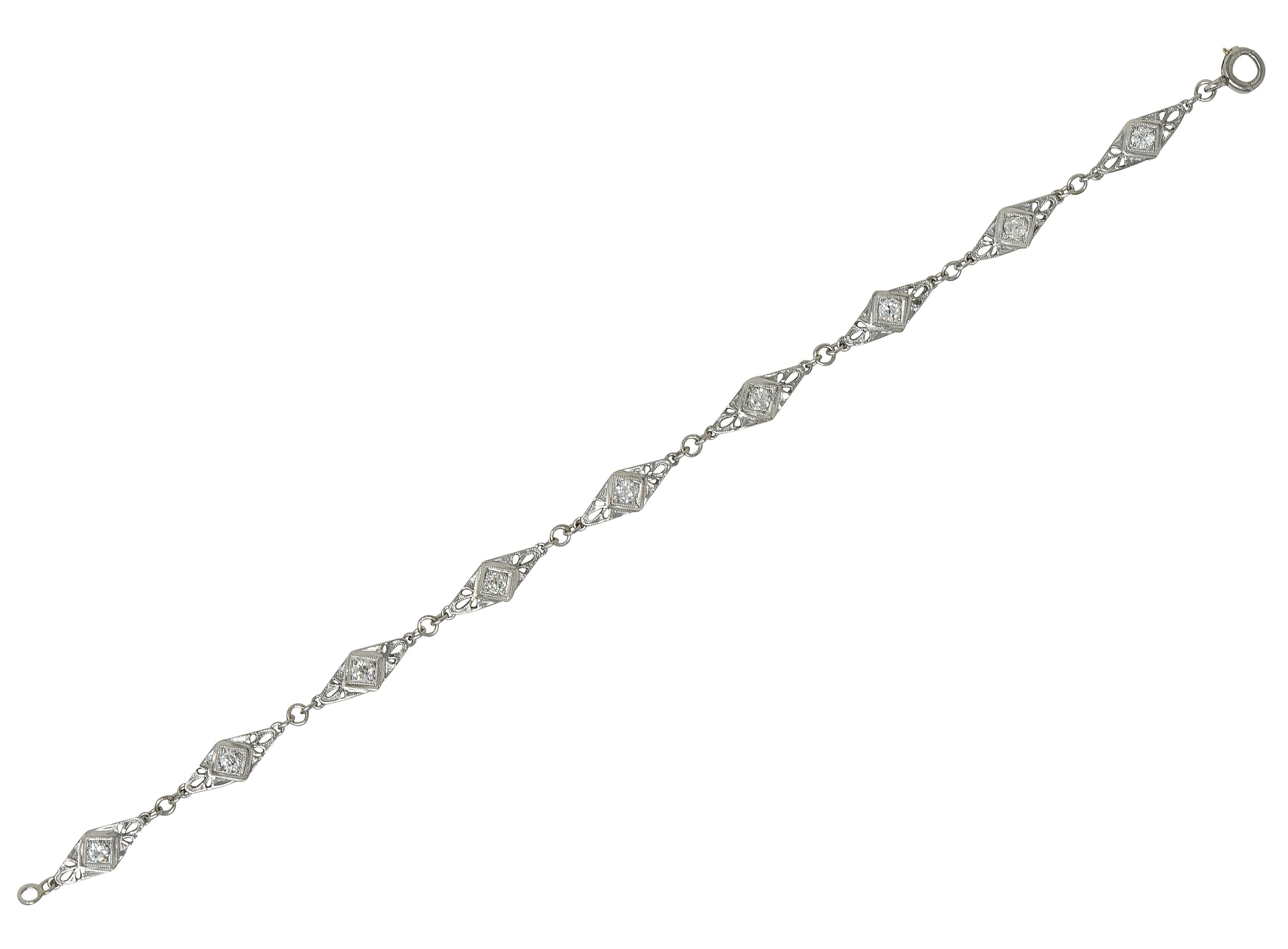 Art Deco Old Mine Cut Diamond Platinum Vintage Fancy Link Line Bracelet
