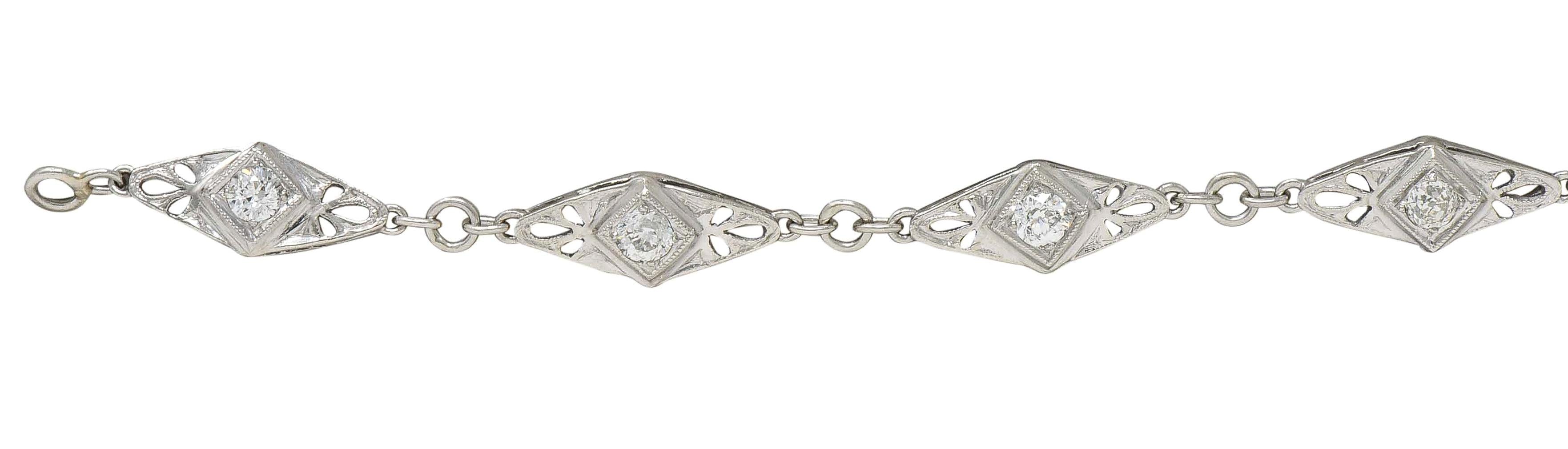 Art Deco Old Mine Cut Diamond Platinum Vintage Fancy Link Line Bracelet