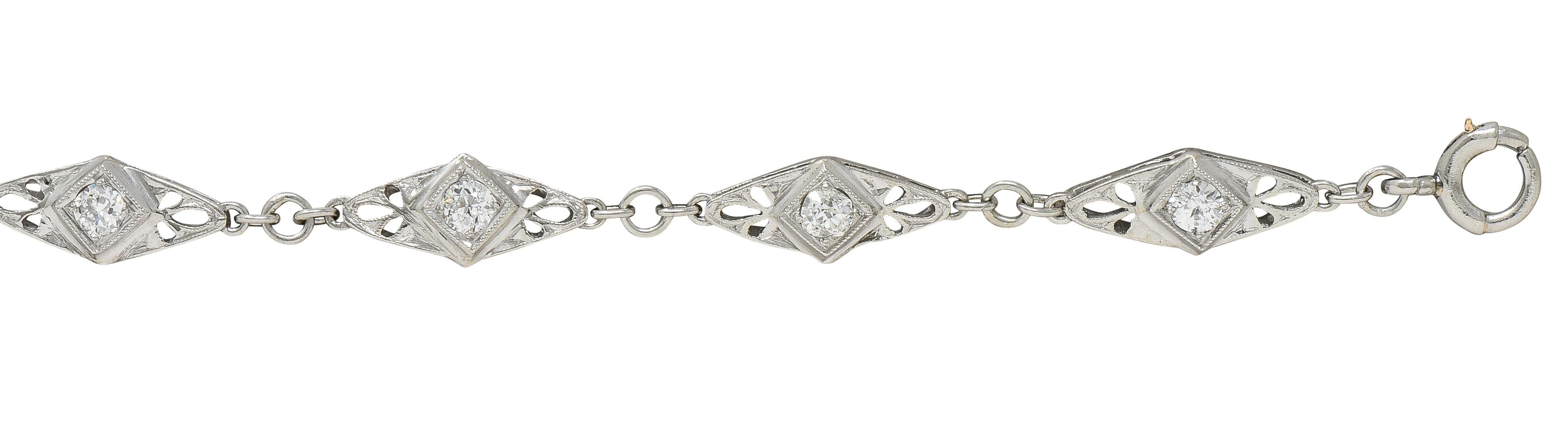 Art Deco Old Mine Cut Diamond Platinum Vintage Fancy Link Line Bracelet