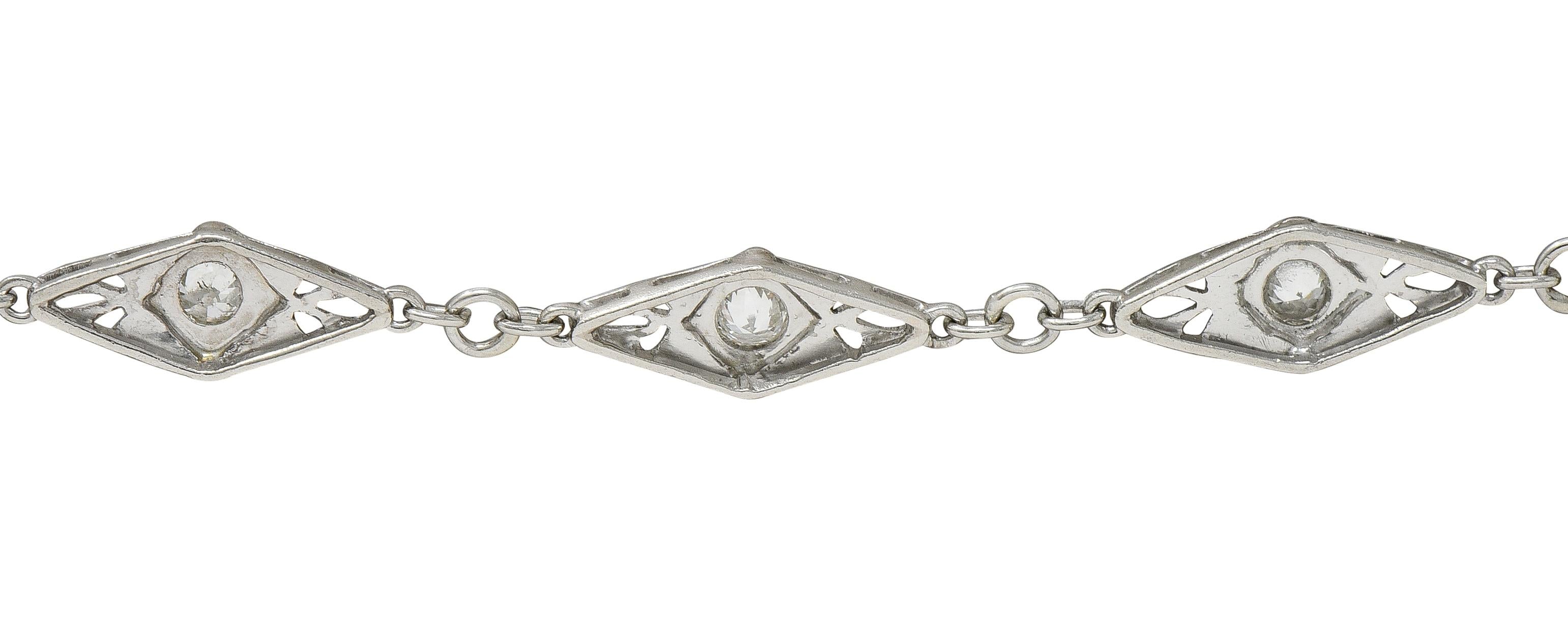 Art Deco Old Mine Cut Diamond Platinum Vintage Fancy Link Line Bracelet