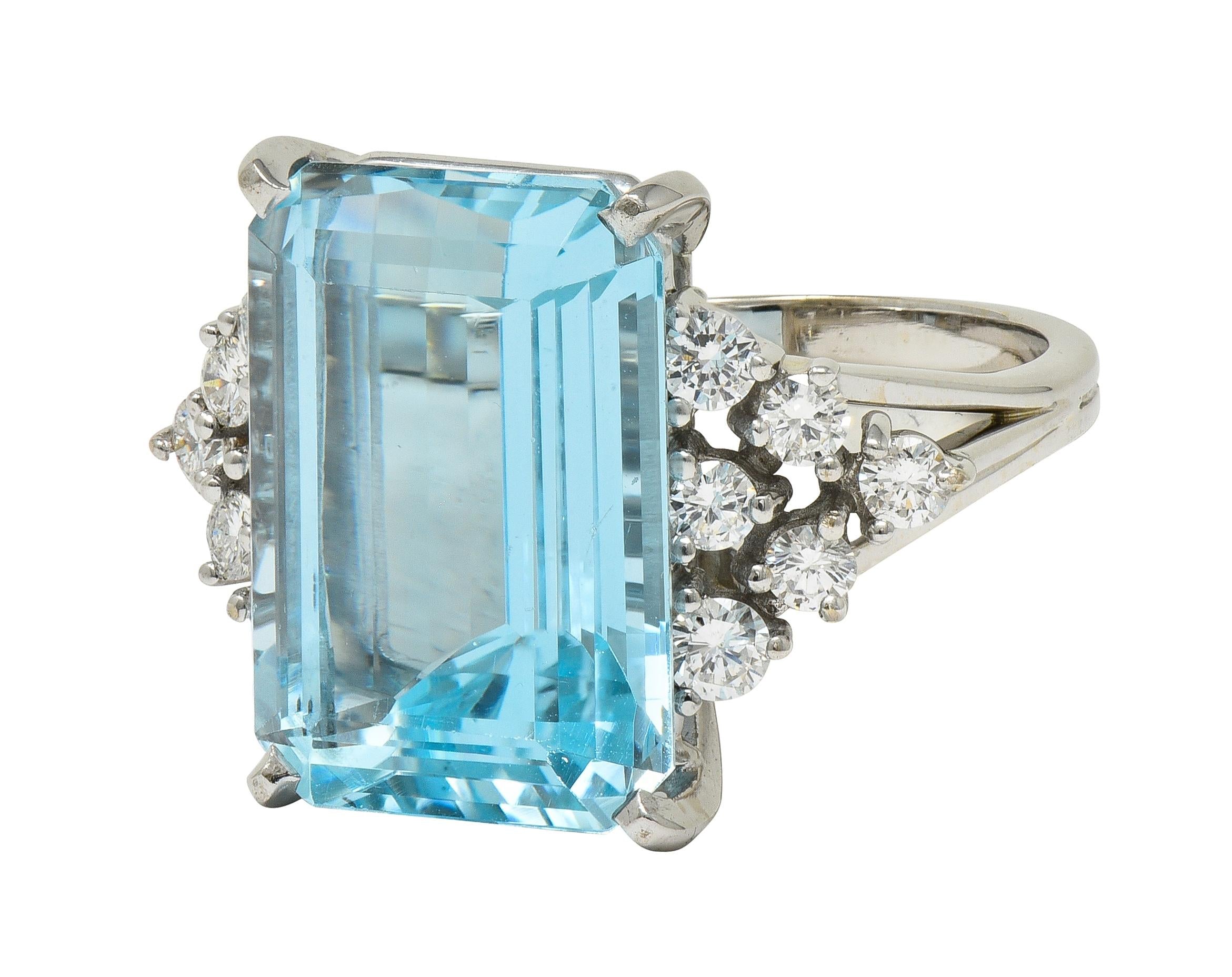 Mid-Century 9.60 CTW Aquamarine Diamond 18 Karat Gold Vintage Cocktail Ring