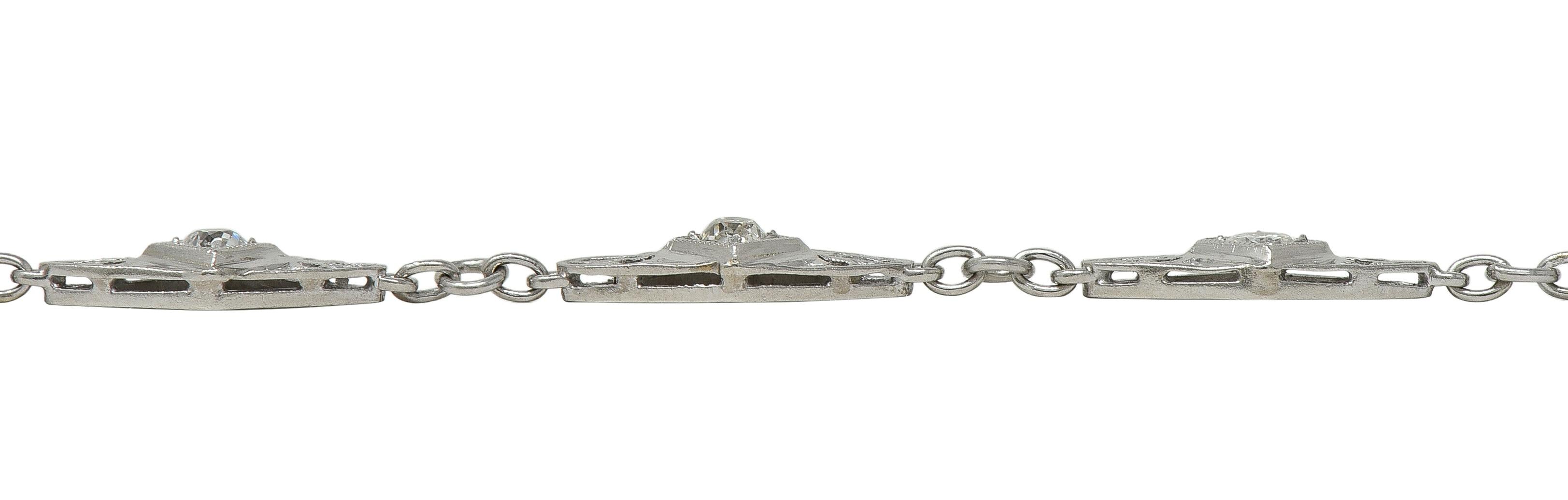 Art Deco Old Mine Cut Diamond Platinum Vintage Fancy Link Line Bracelet