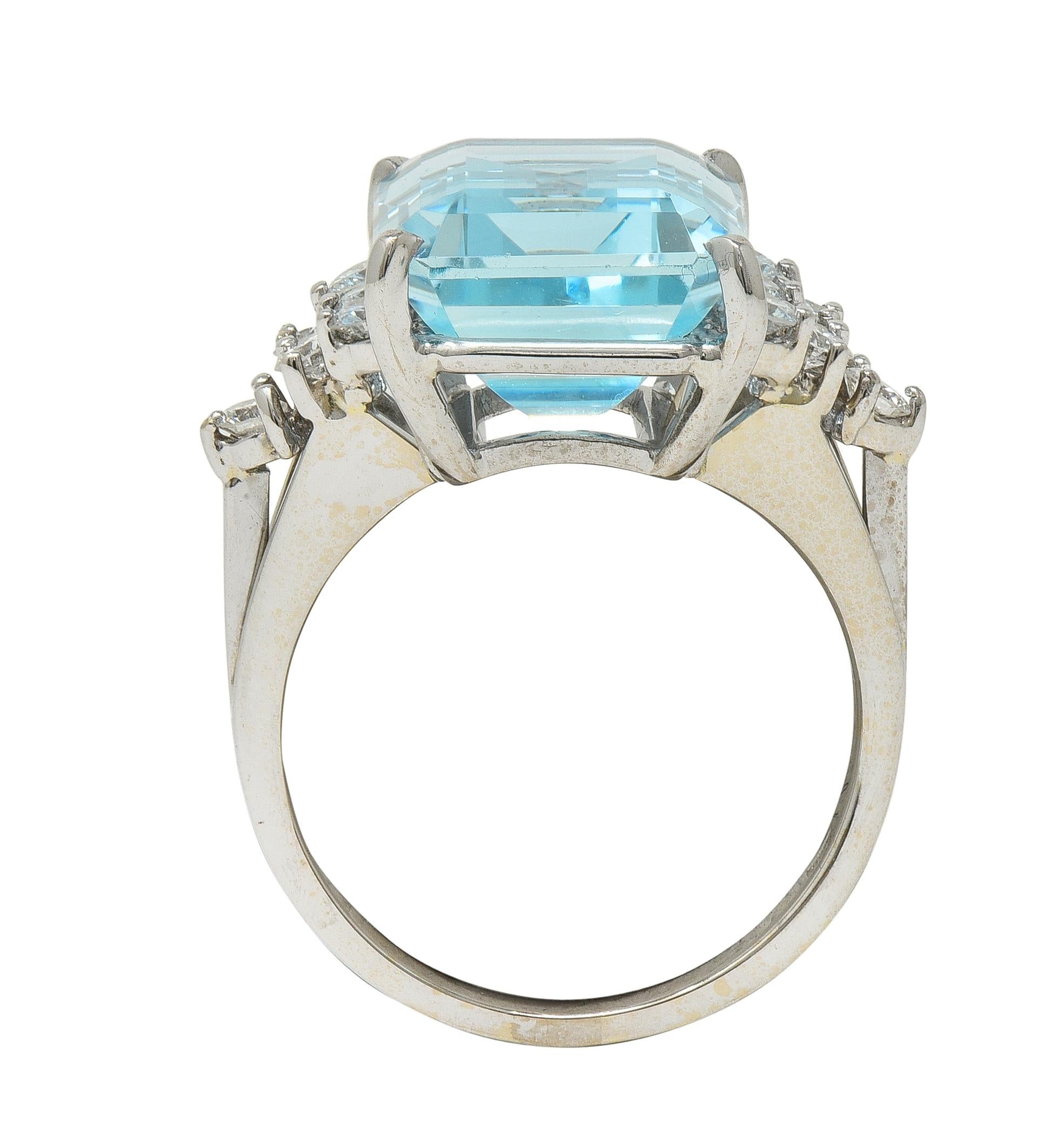 Mid-Century 9.60 CTW Aquamarine Diamond 18 Karat Gold Vintage Cocktail Ring