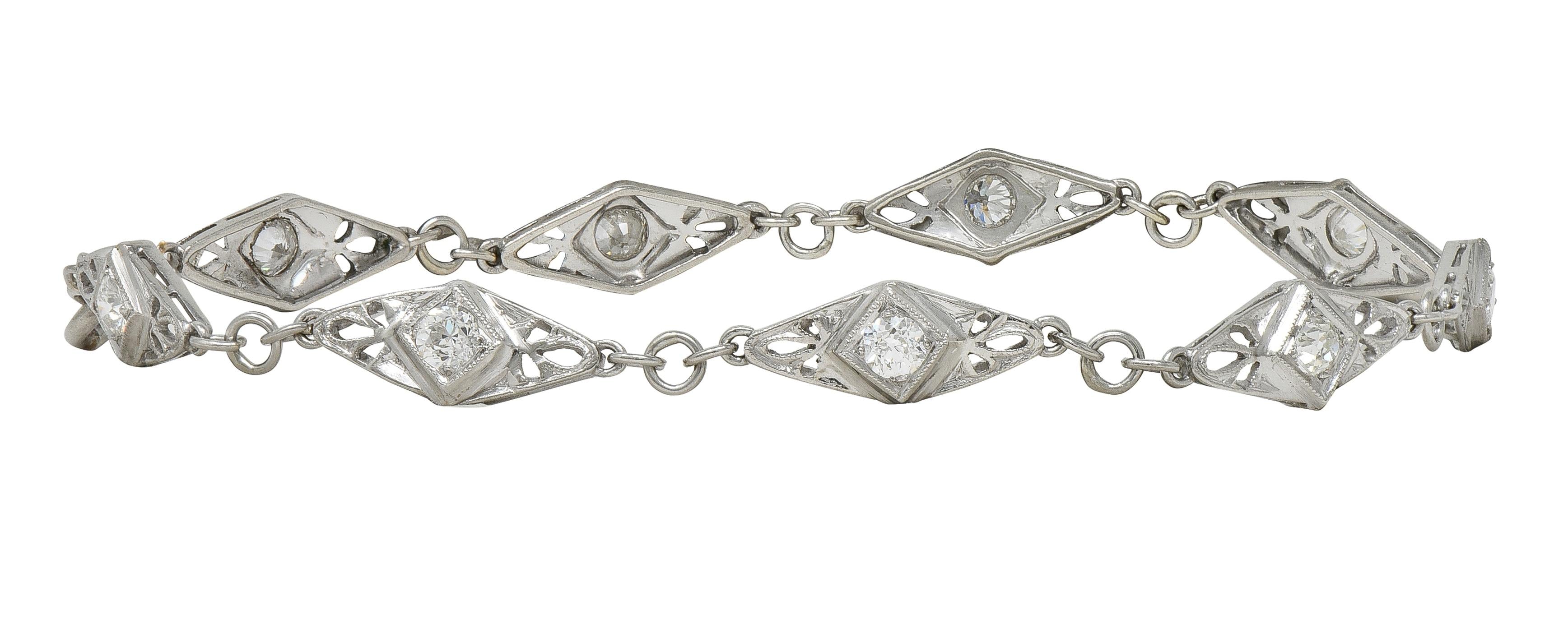Art Deco Old Mine Cut Diamond Platinum Vintage Fancy Link Line Bracelet
