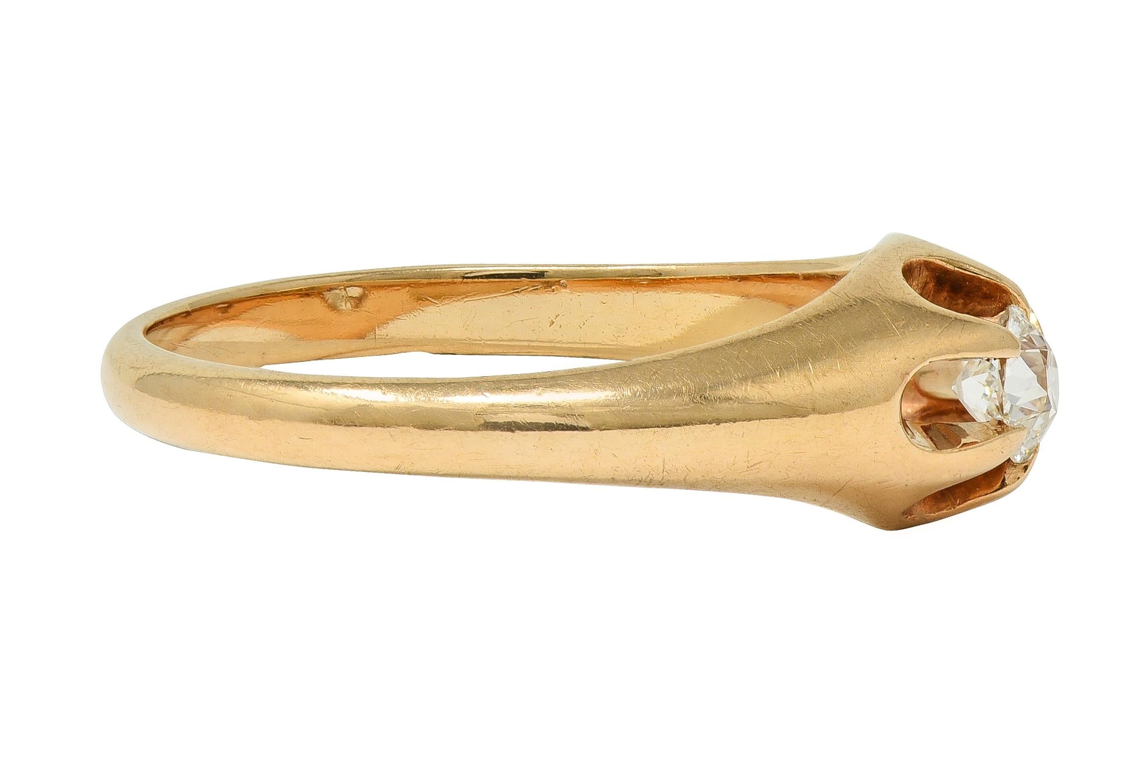 Victorian 0.18 CT Old Mine Cut Diamond 14K Gold Antique Belcher Engagement Ring