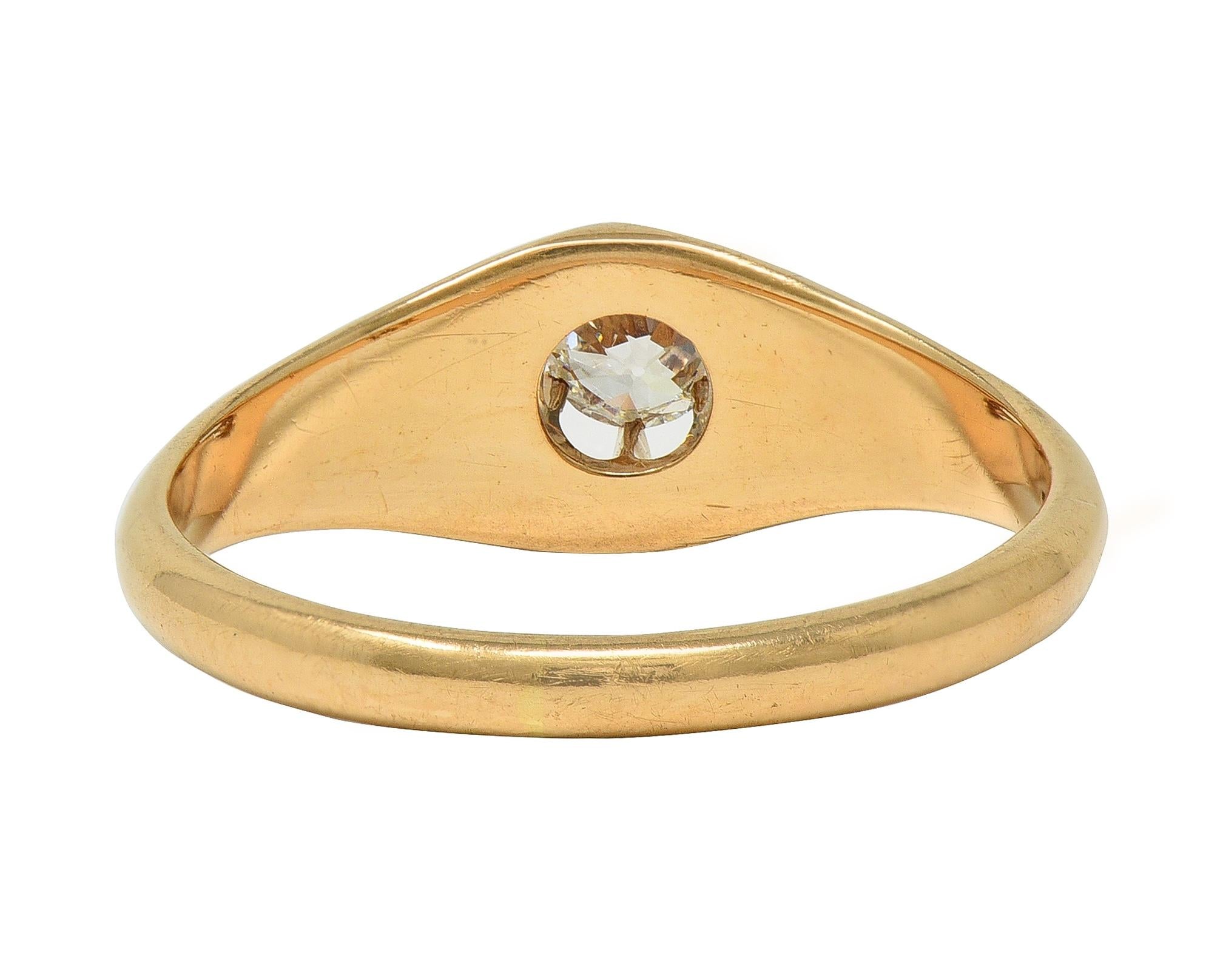 Victorian 0.18 CT Old Mine Cut Diamond 14K Gold Antique Belcher Engagement Ring