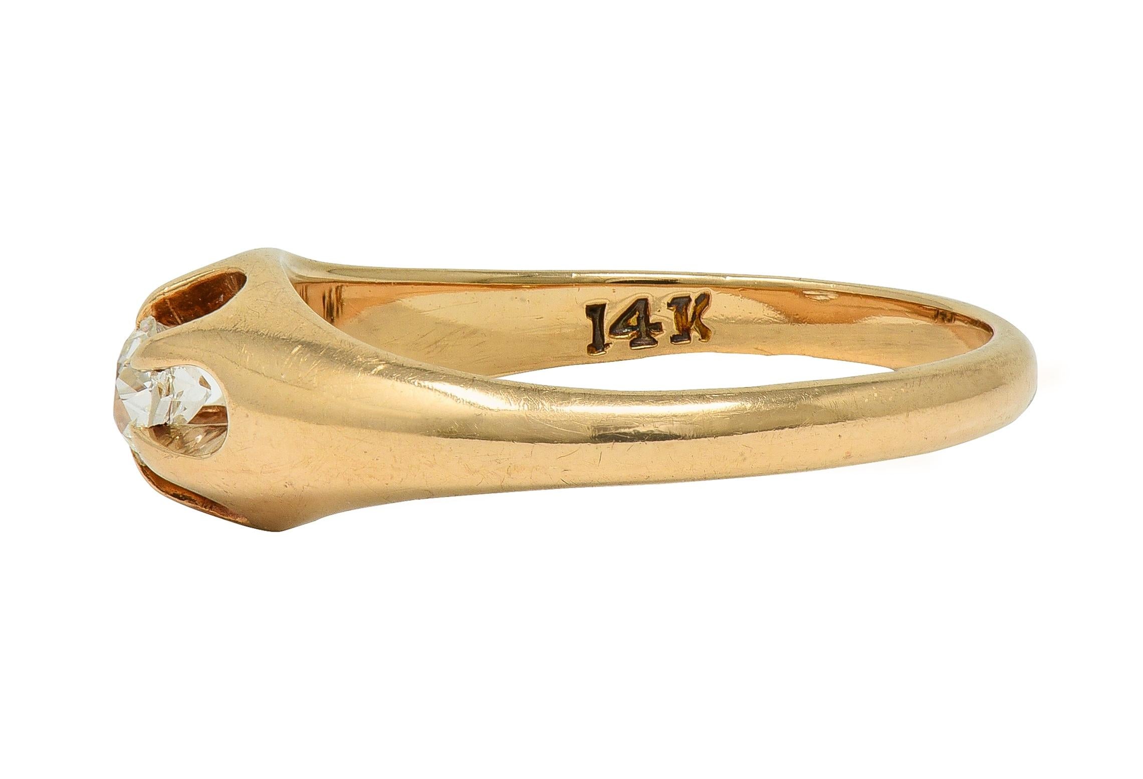 Victorian 0.18 CT Old Mine Cut Diamond 14K Gold Antique Belcher Engagement Ring