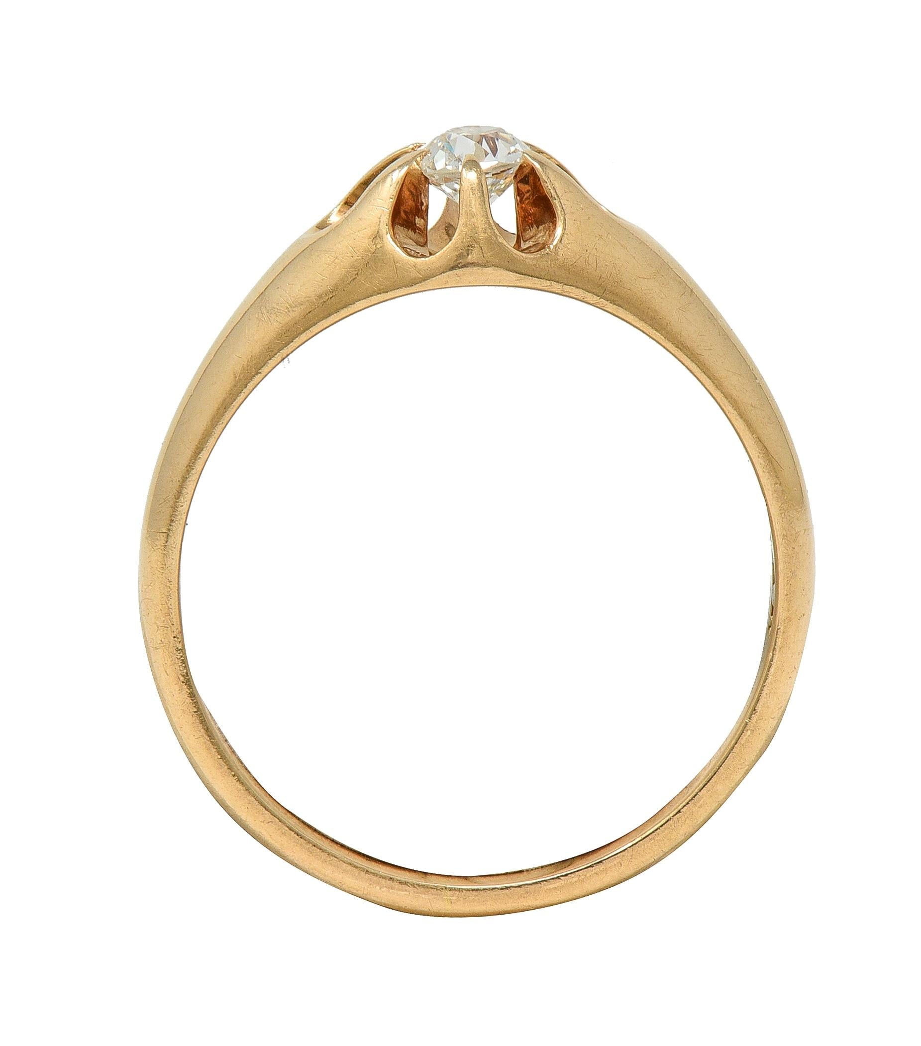 Victorian 0.18 CT Old Mine Cut Diamond 14K Gold Antique Belcher Engagement Ring