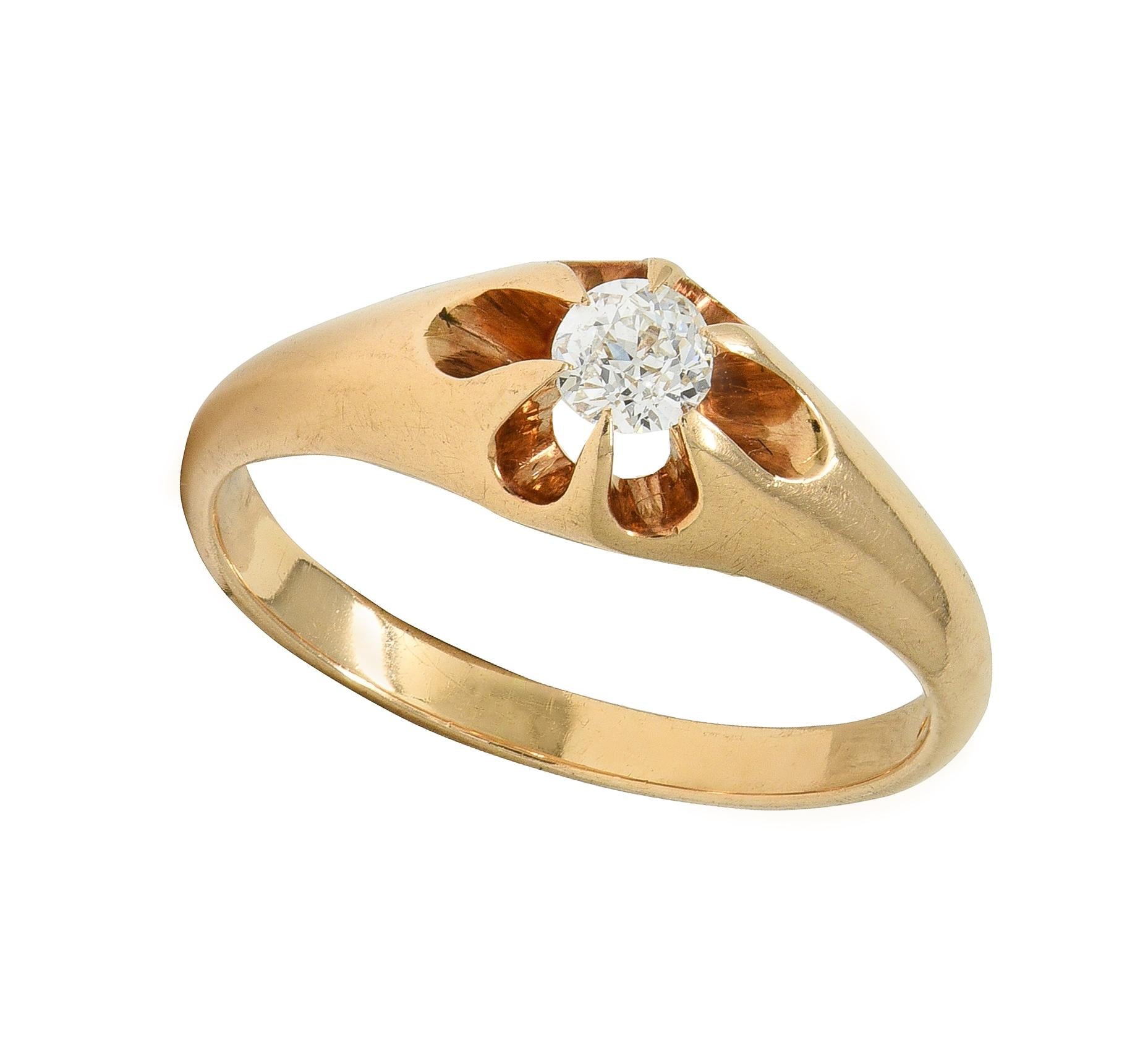 Victorian 0.18 CT Old Mine Cut Diamond 14K Gold Antique Belcher Engagement Ring