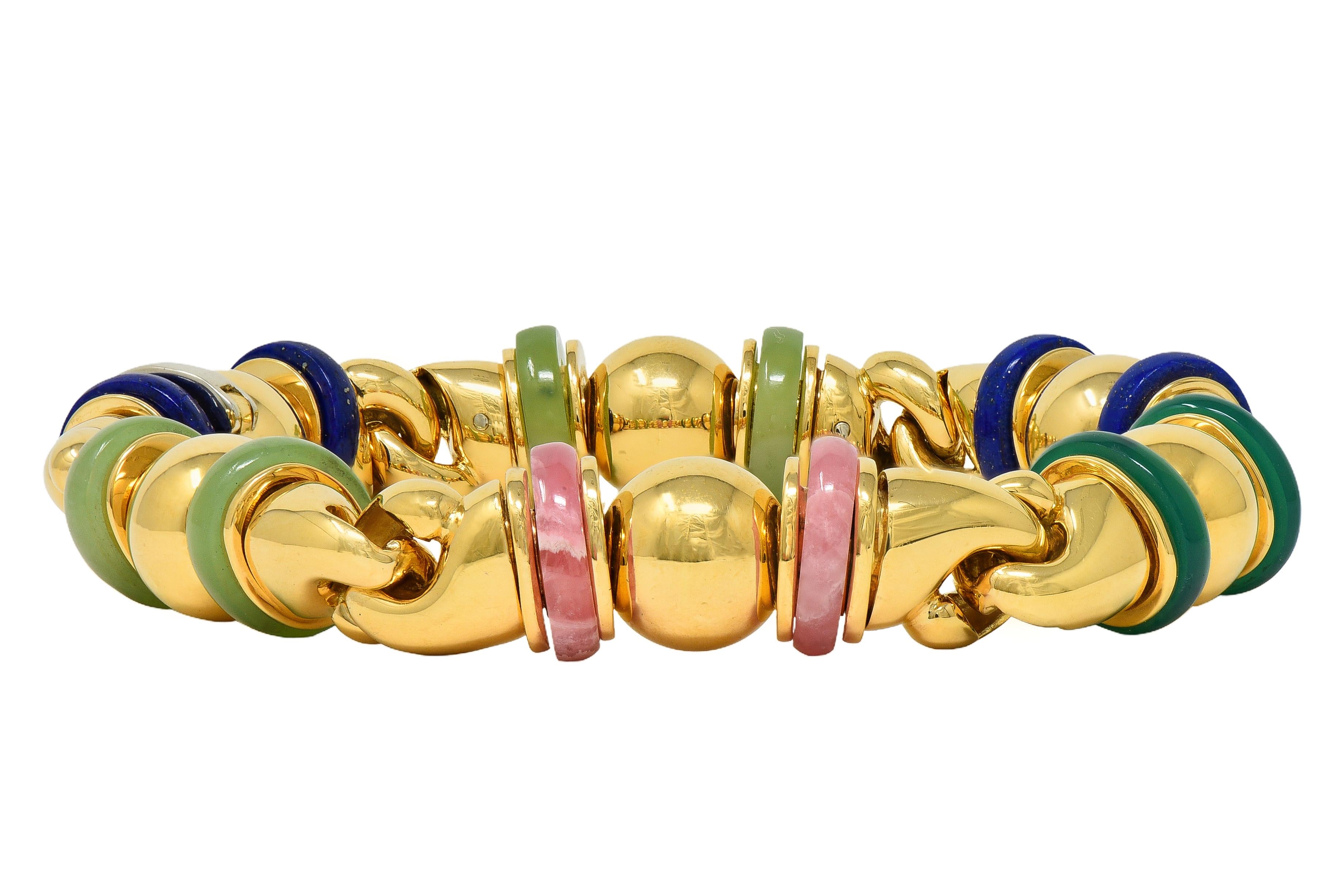 Bulgari 1990's Multi-Gem 18 Karat Yellow Gold Vintage Passo Doppio Link Bracelet