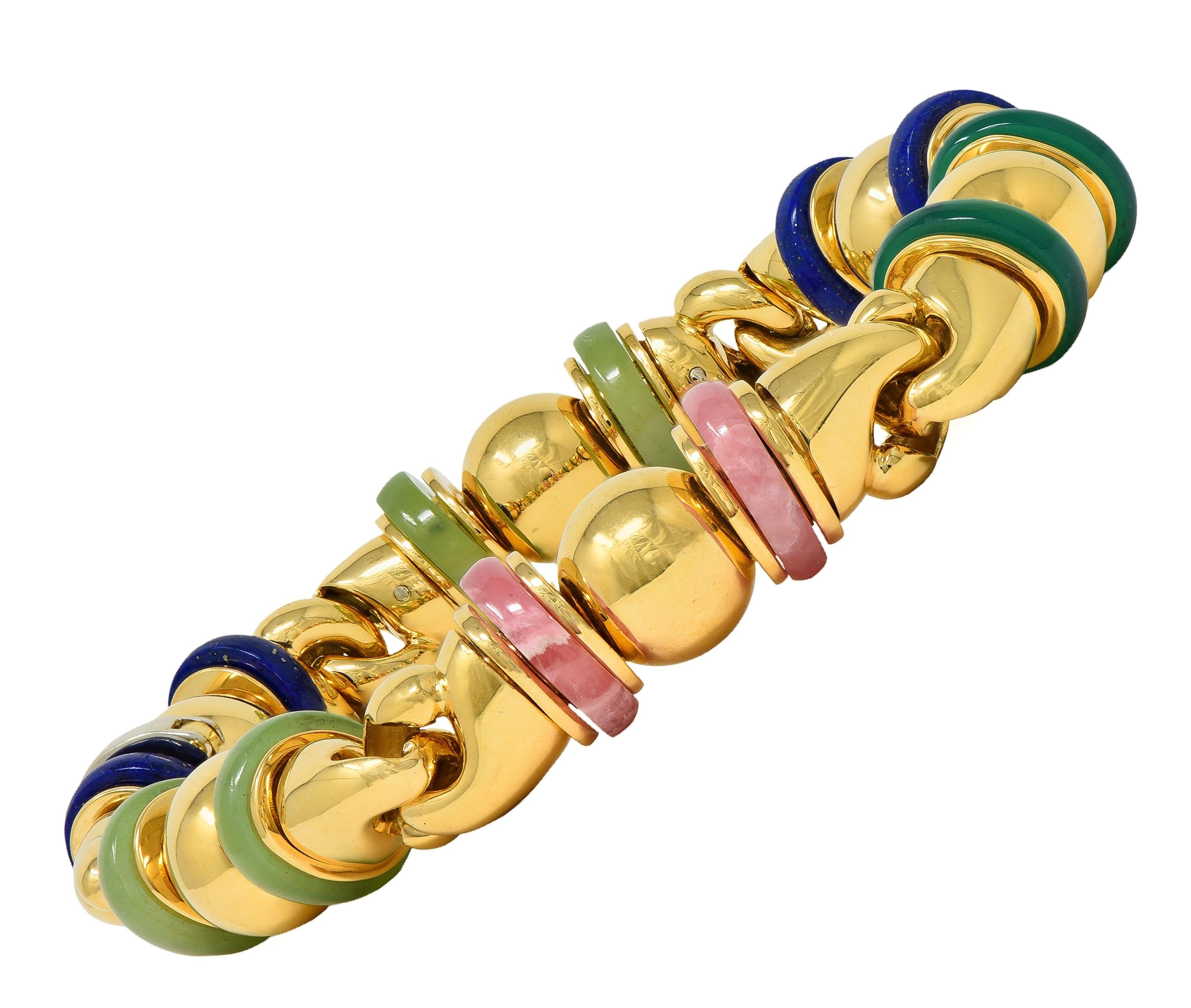 Bulgari 1990's Multi-Gem 18 Karat Yellow Gold Vintage Passo Doppio Link Bracelet