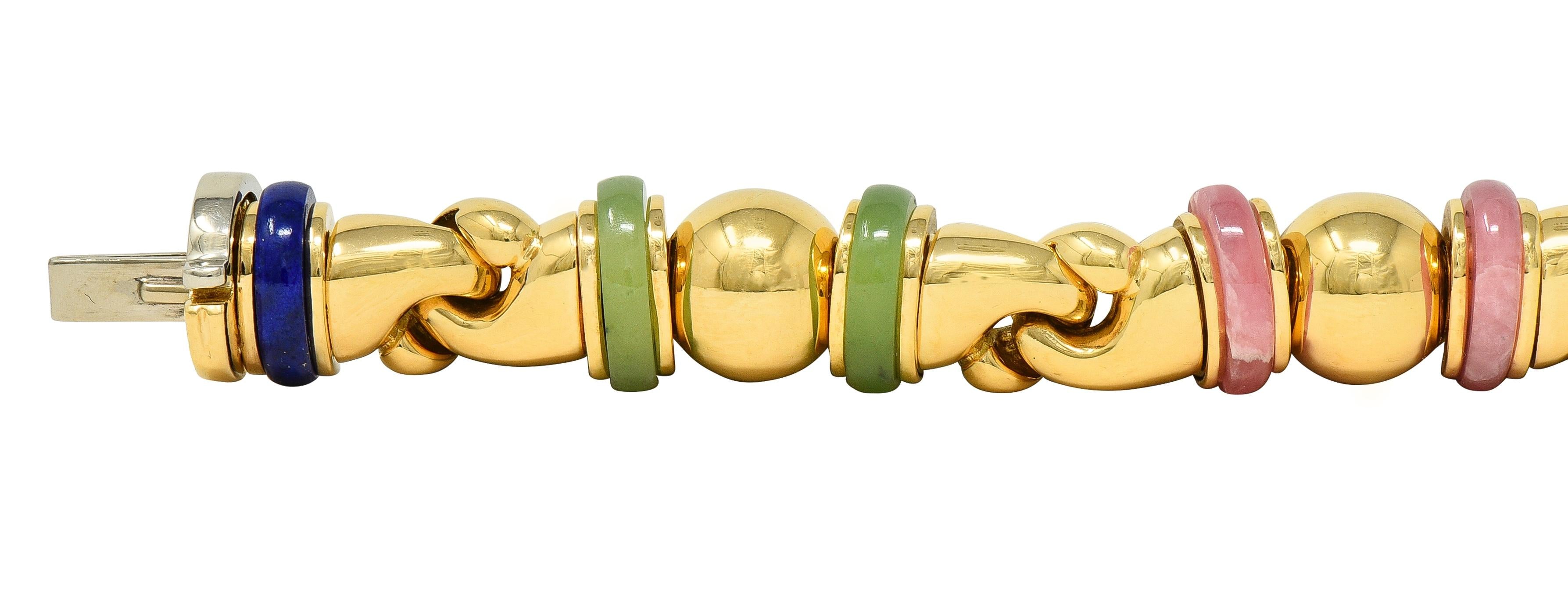 Bulgari 1990's Multi-Gem 18 Karat Yellow Gold Vintage Passo Doppio Link Bracelet
