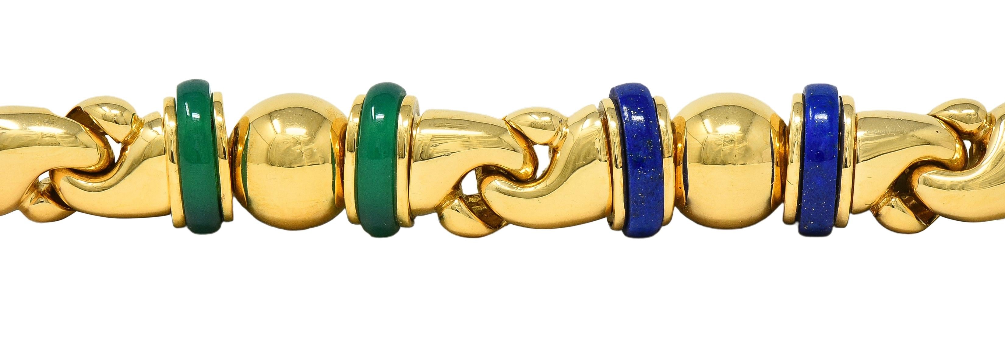Bulgari 1990's Multi-Gem 18 Karat Yellow Gold Vintage Passo Doppio Link Bracelet