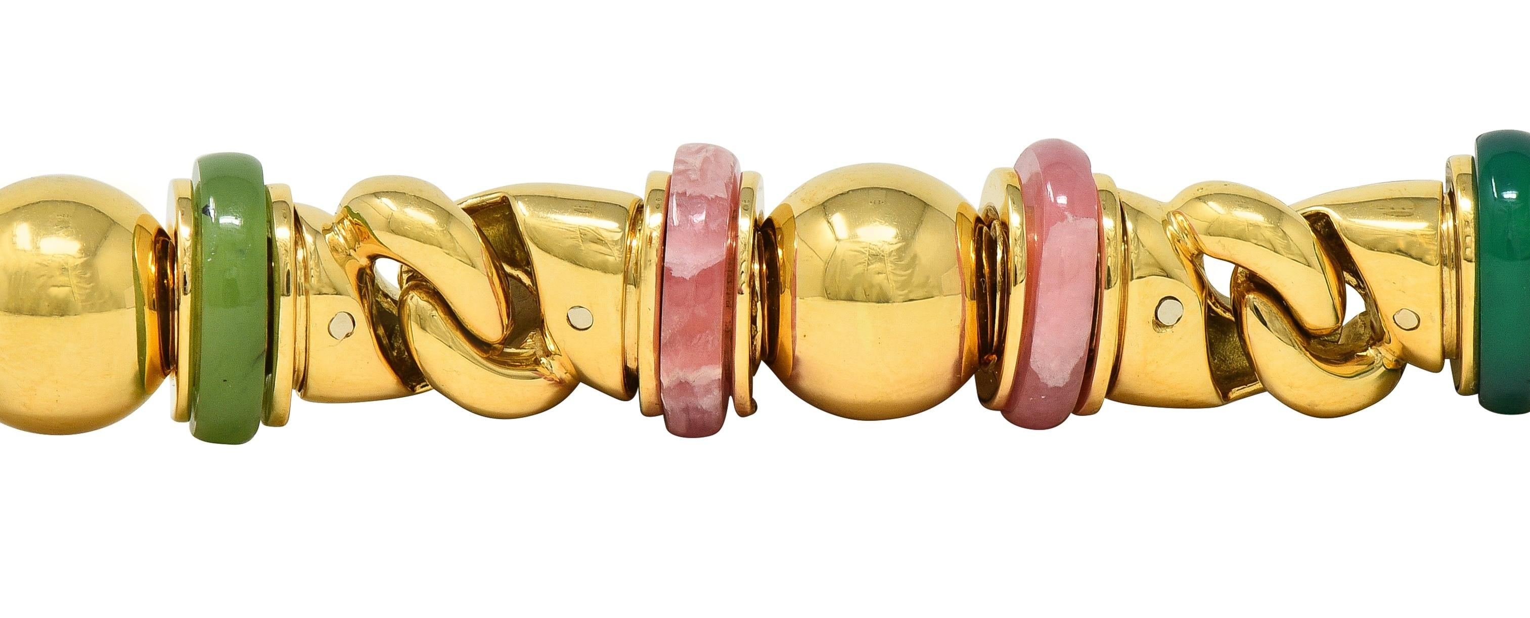 Bulgari 1990's Multi-Gem 18 Karat Yellow Gold Vintage Passo Doppio Link Bracelet
