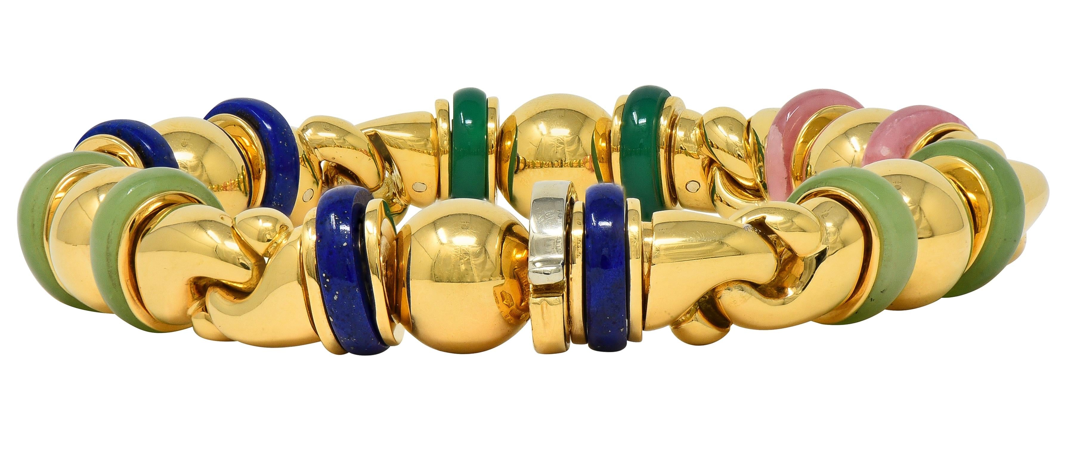 Bulgari 1990's Multi-Gem 18 Karat Yellow Gold Vintage Passo Doppio Link Bracelet