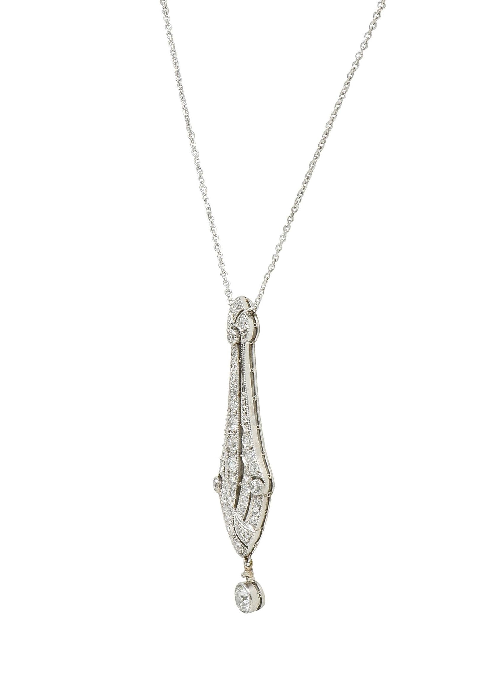 Art Deco Diamond Platinum 14 Karat Gold Pendant Vintage Drop Necklace