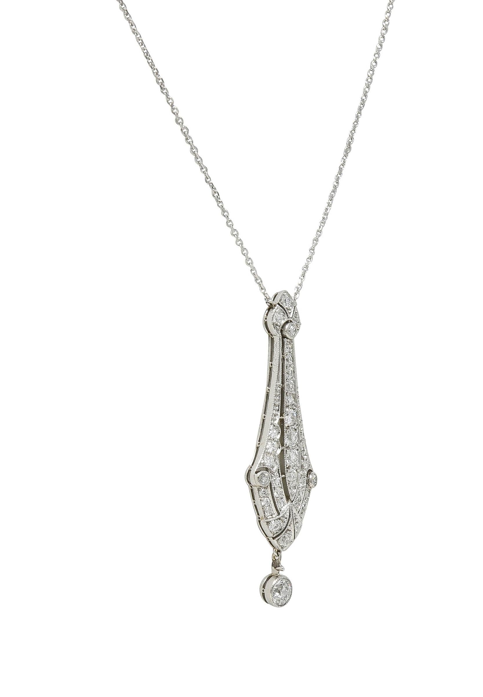 Art Deco Diamond Platinum 14 Karat Gold Pendant Vintage Drop Necklace