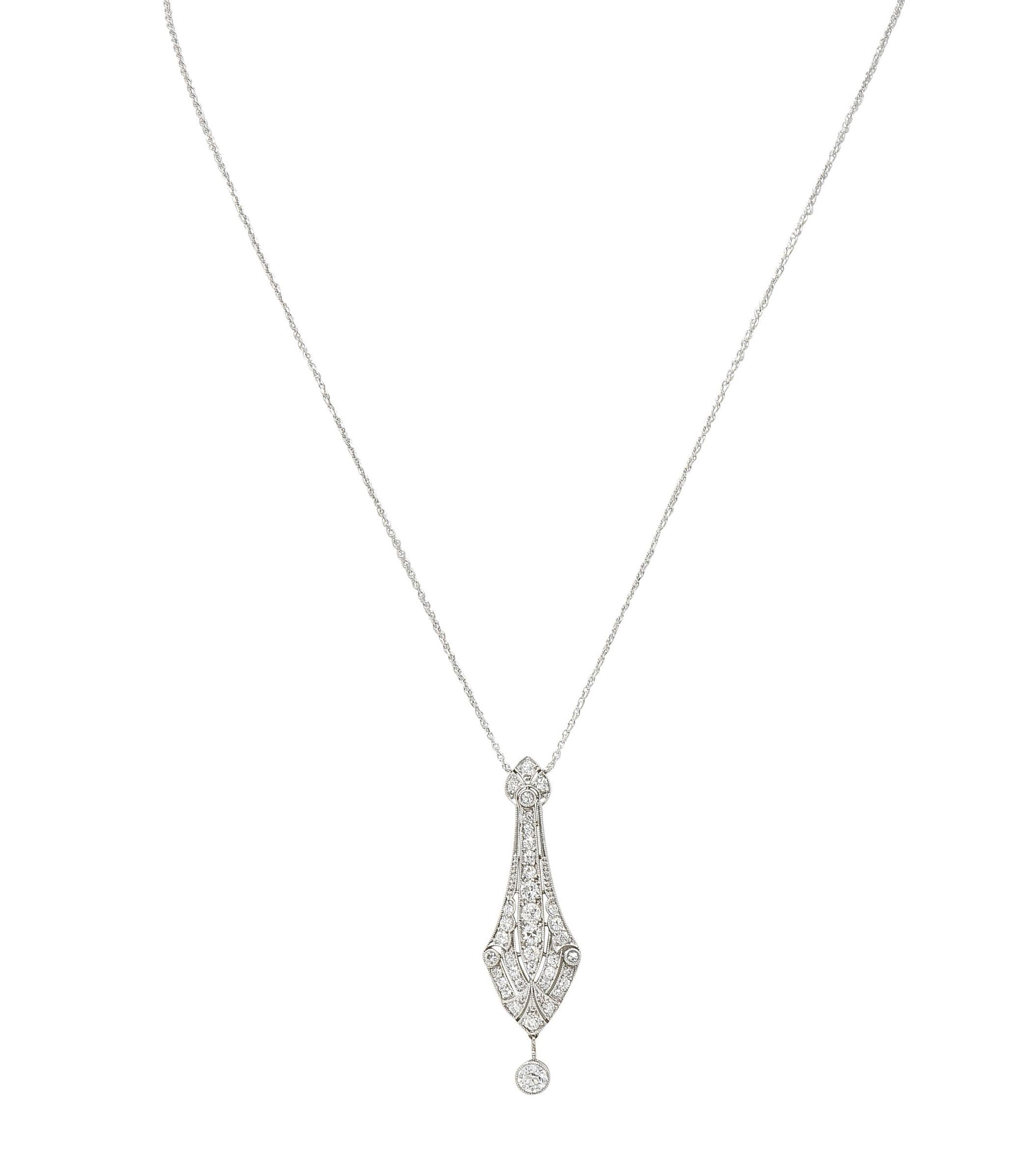 Art Deco Diamond Platinum 14 Karat Gold Pendant Vintage Drop Necklace