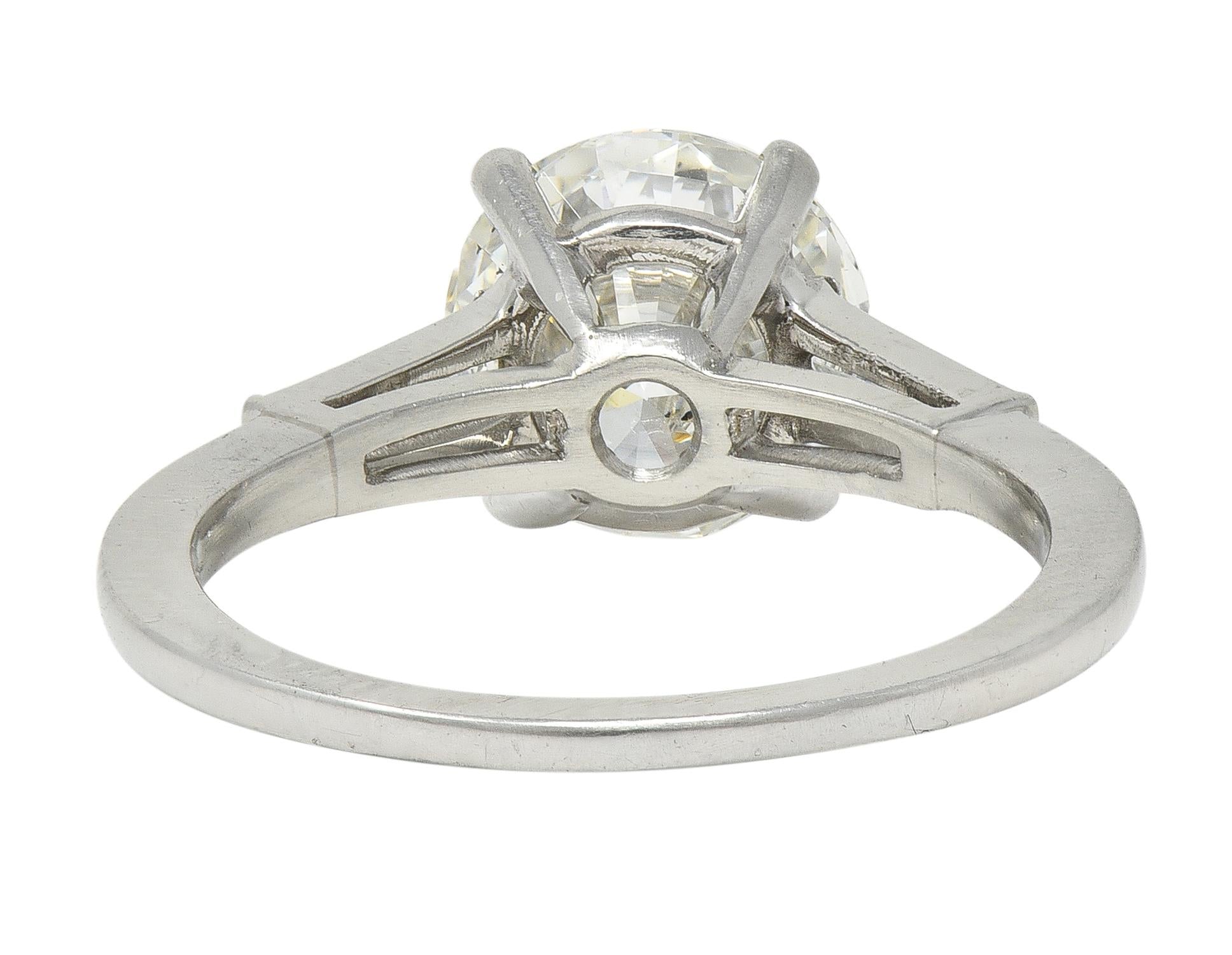 Mid-Century 2.88 CTW Diamond Platinum Vintage Three Stone Engagement Ring GIA