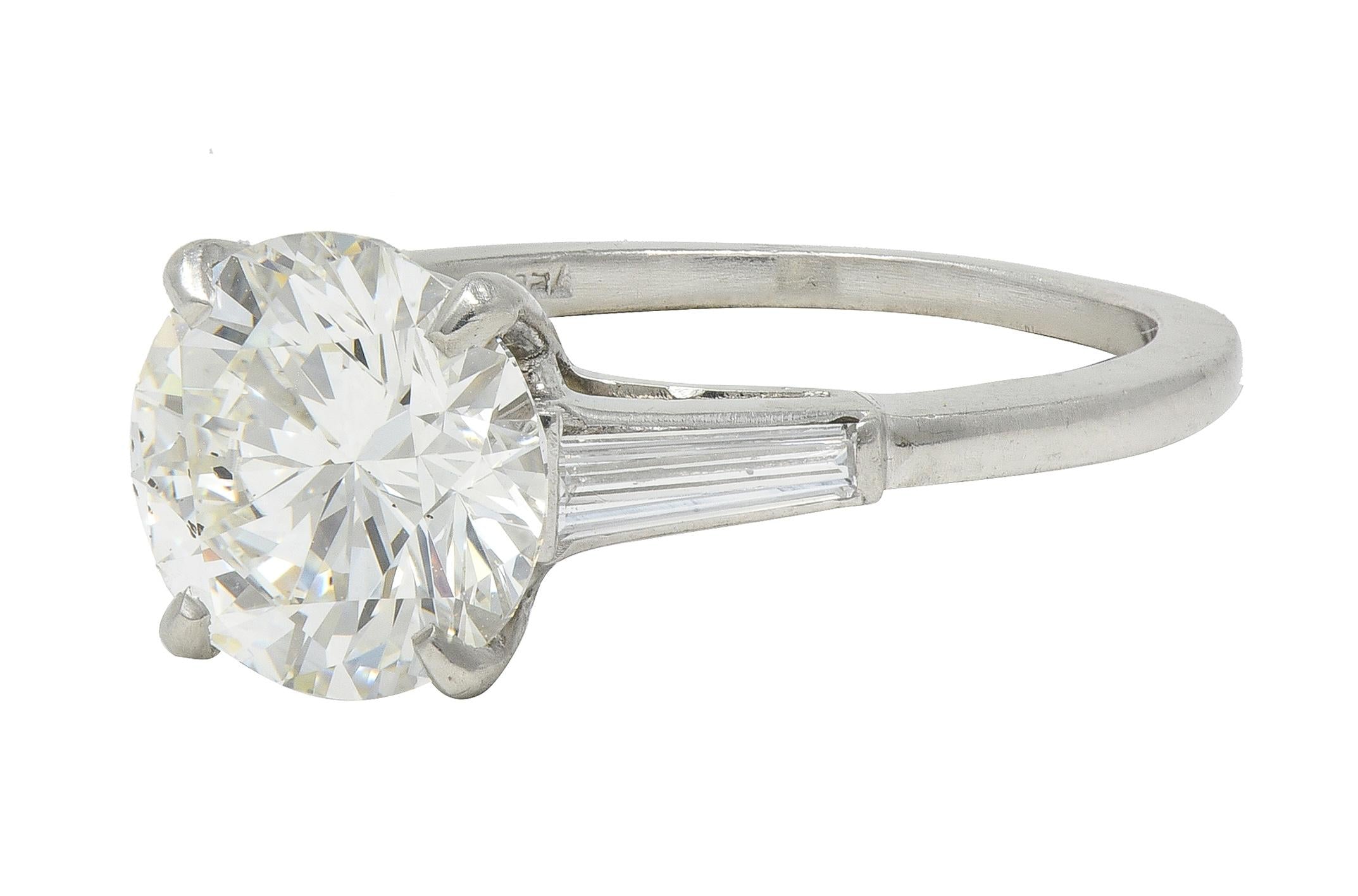 Mid-Century 2.88 CTW Diamond Platinum Vintage Three Stone Engagement Ring GIA