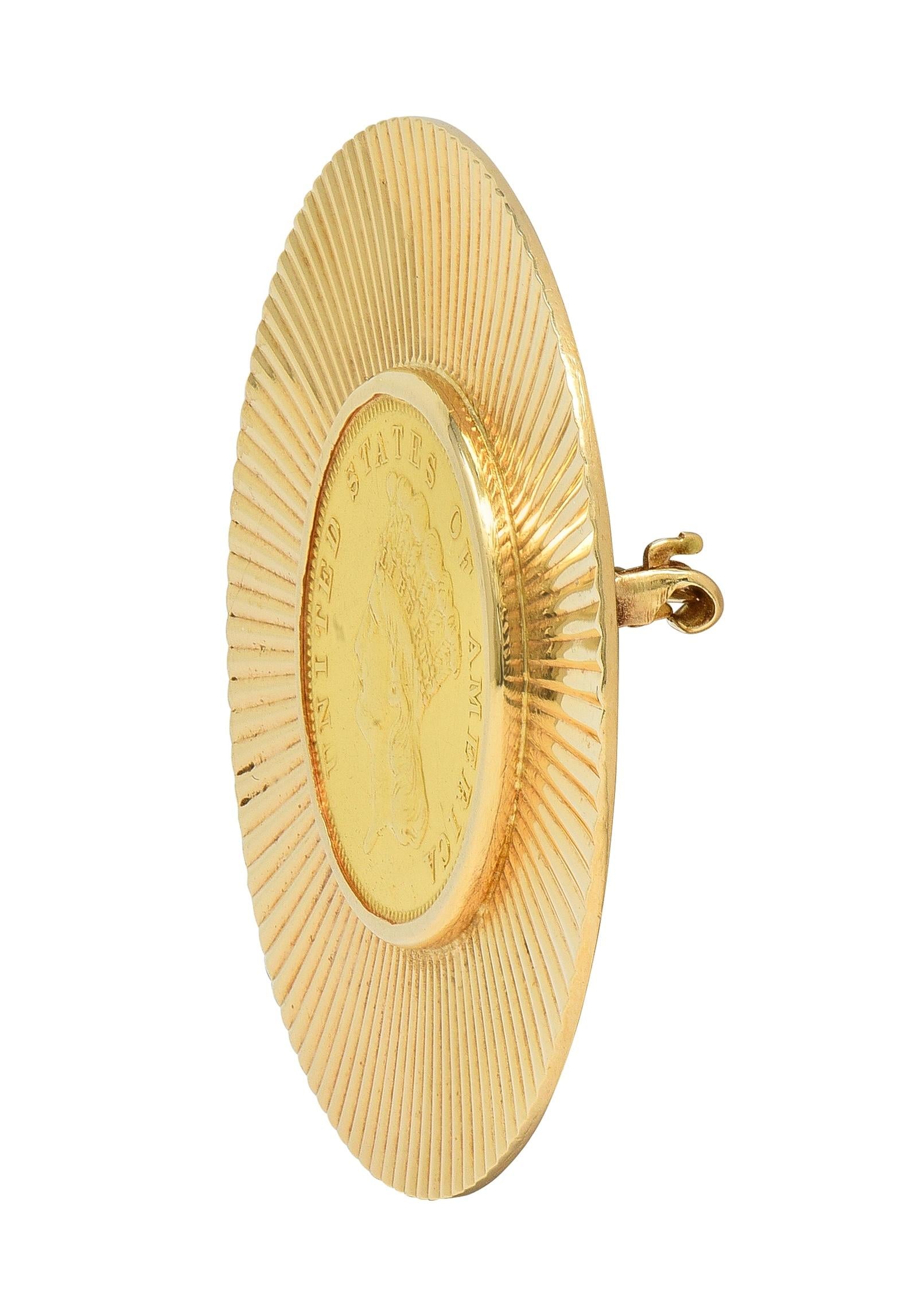 Tiffany & Co. Early 1900's 14K Gold 1855 US 3 Dollar Coin Antique Circle Brooch