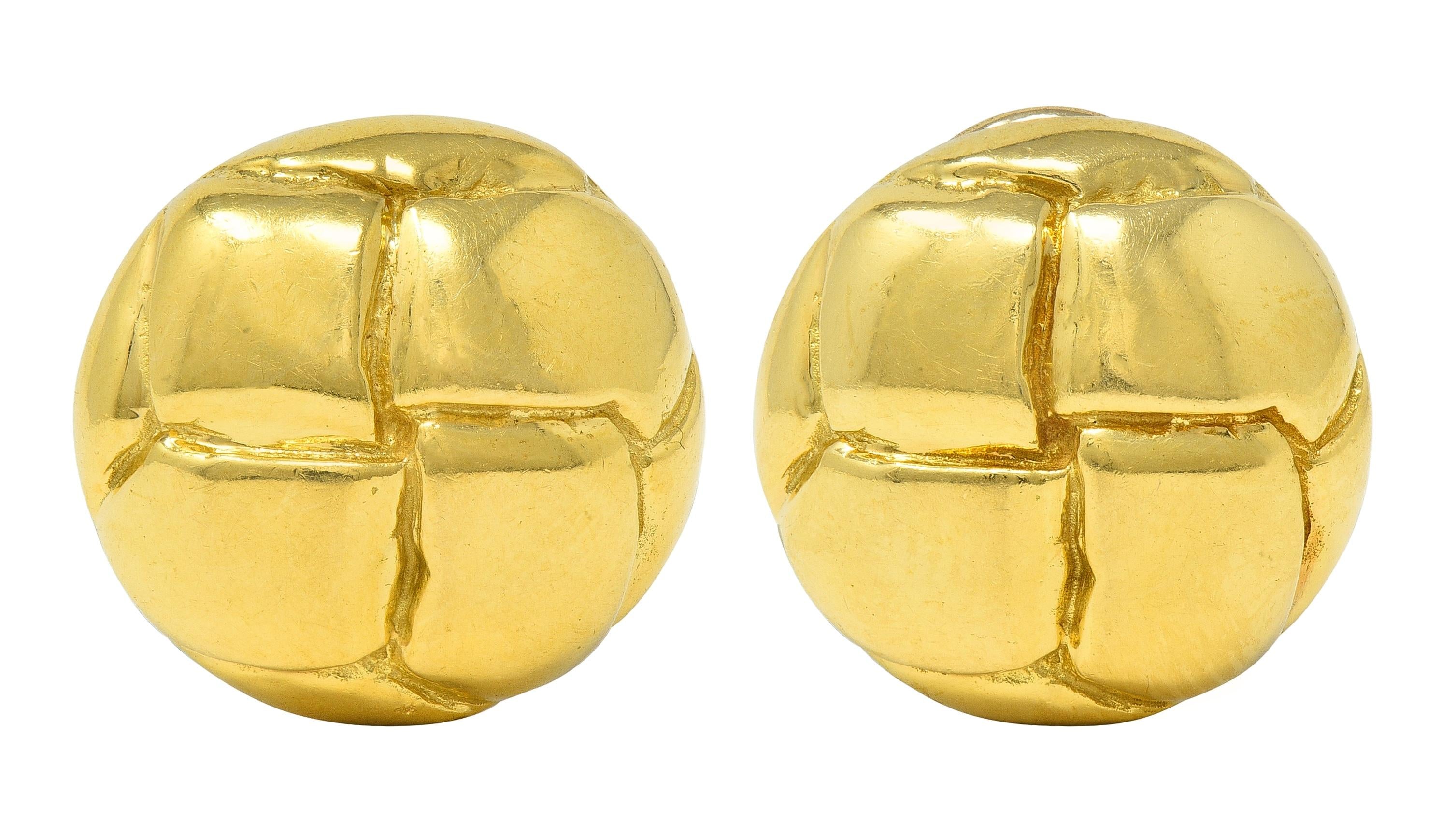 Tiffany & Co. 1979 18 Karat Yellow Gold Vintage Woven Button Ear-Clip Earrings