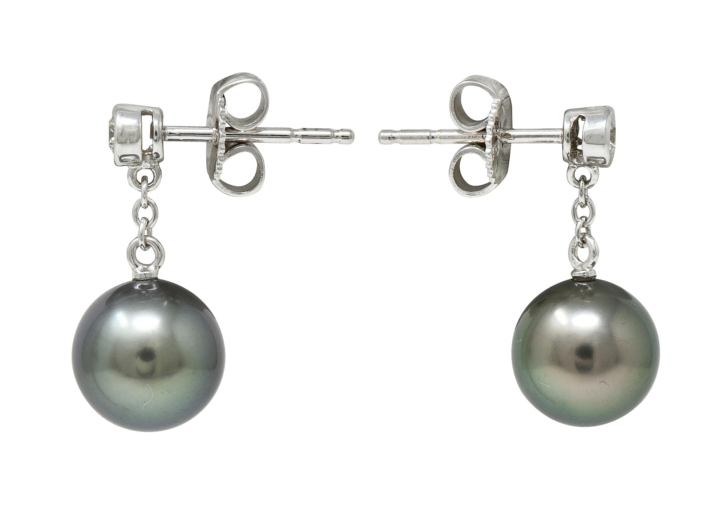 Mikimoto 2000's Diamond Black South Sea Pearl 18 Karat White Gold Drop Earrings