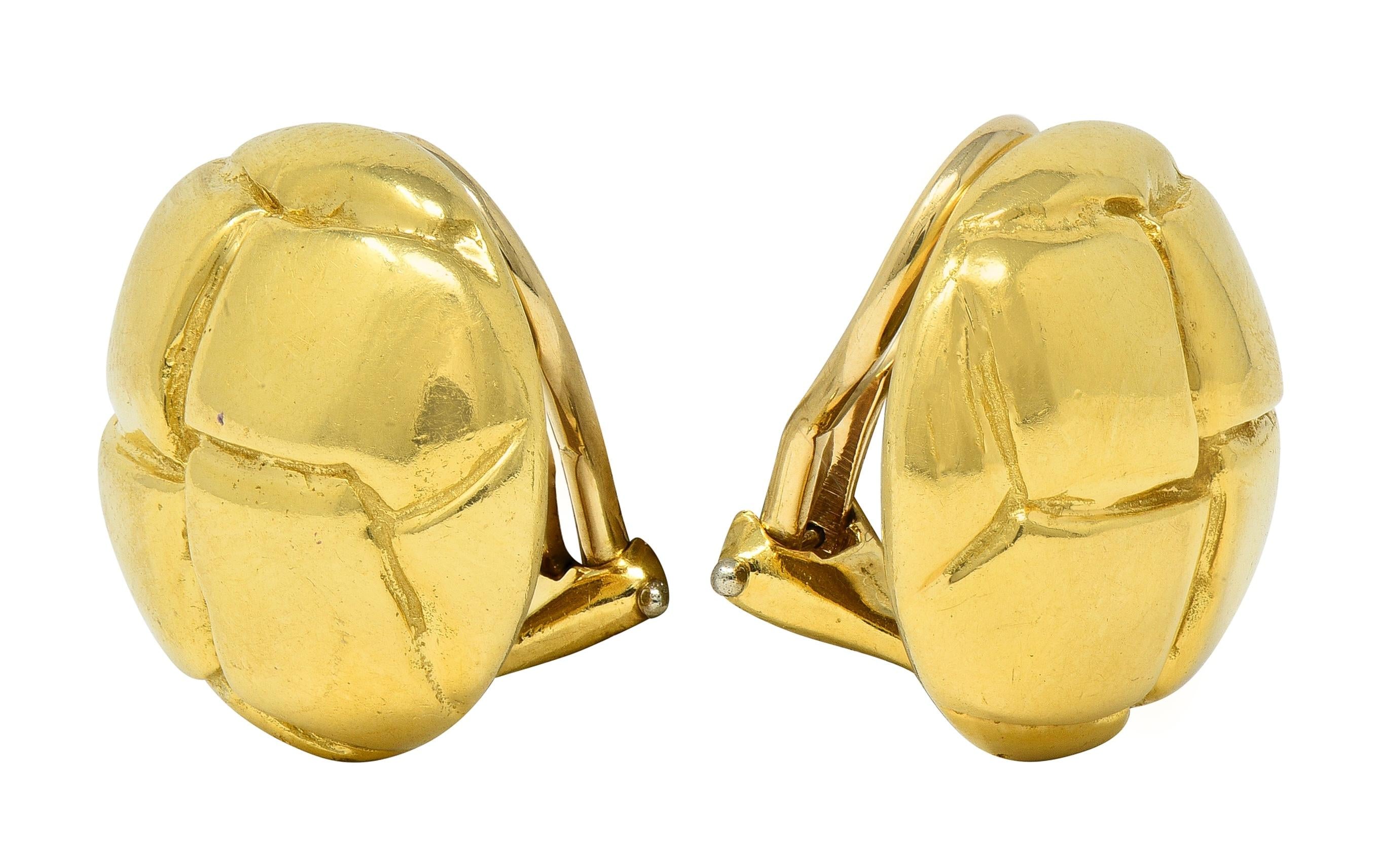 Tiffany & Co. 1979 18 Karat Yellow Gold Vintage Woven Button Ear-Clip Earrings