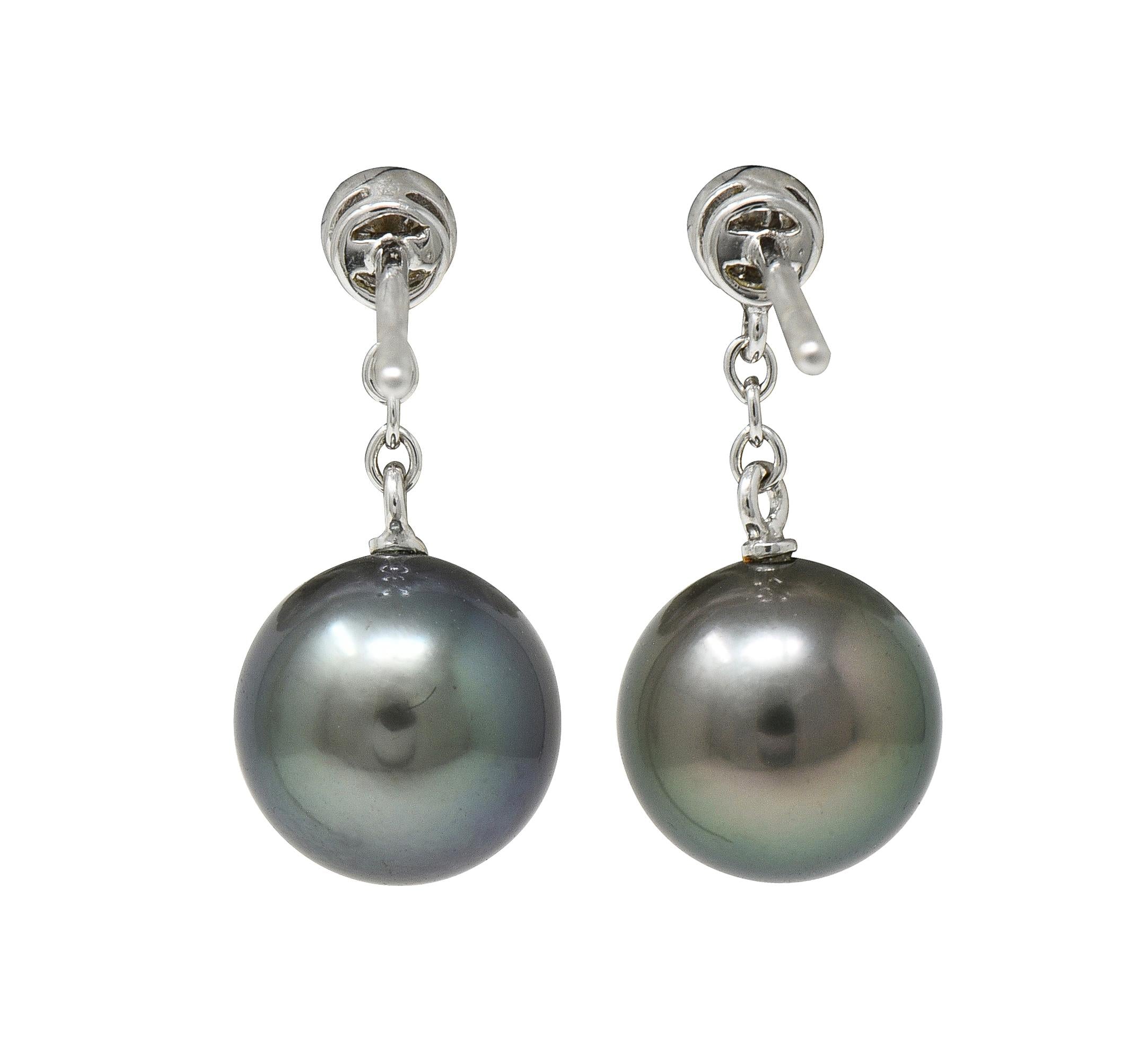 Mikimoto 2000's Diamond Black South Sea Pearl 18 Karat White Gold Drop Earrings