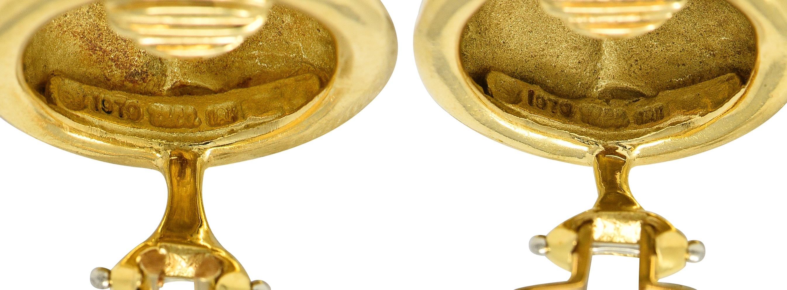 Tiffany & Co. 1979 18 Karat Yellow Gold Vintage Woven Button Ear-Clip Earrings