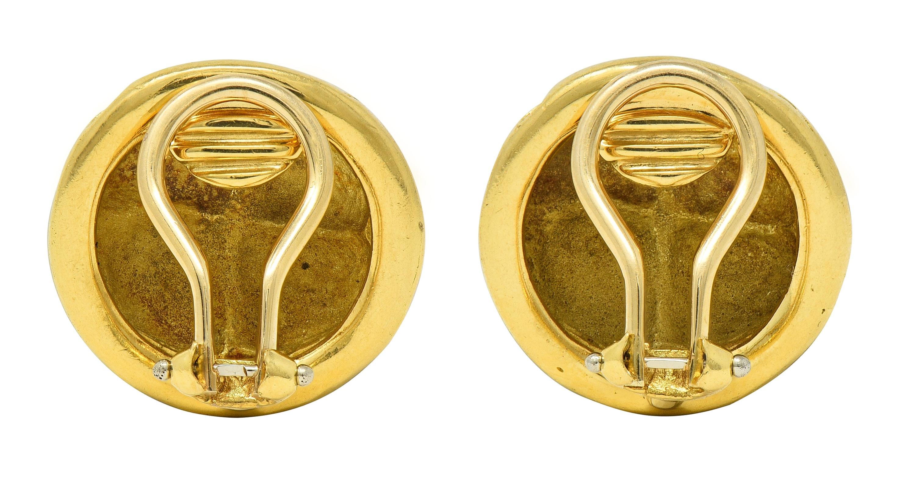Tiffany & Co. 1979 18 Karat Yellow Gold Vintage Woven Button Ear-Clip Earrings